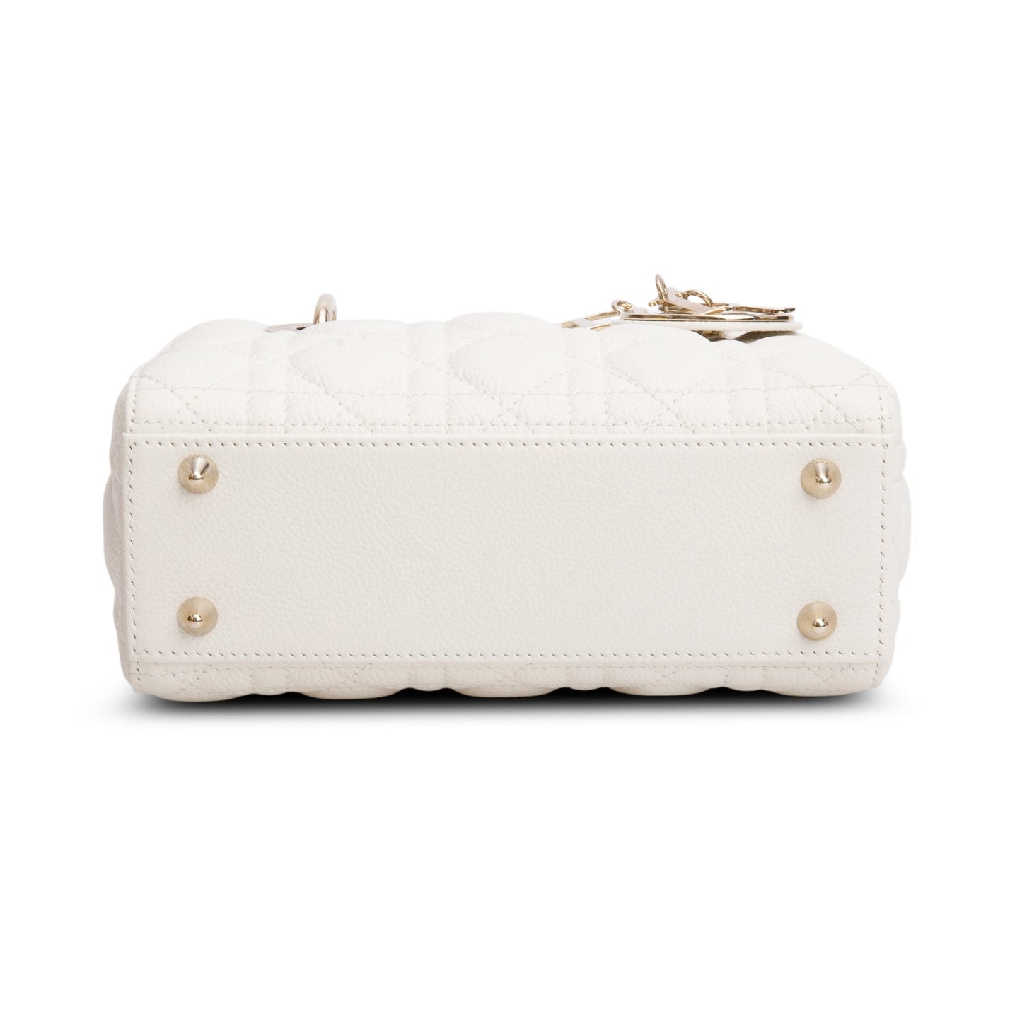 Christian Dior 2024 White Grained Cannage Calfskin Leather Small Lady Dior Bag