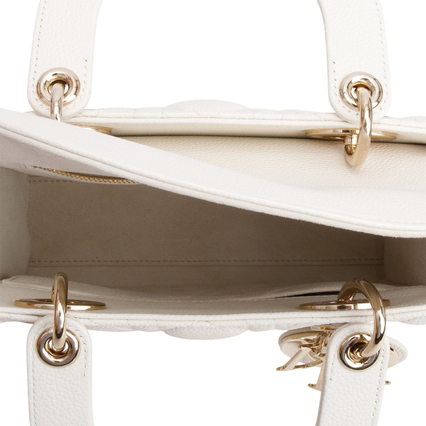 Christian Dior 2024 White Grained Cannage Calfskin Leather Small Lady Dior Bag