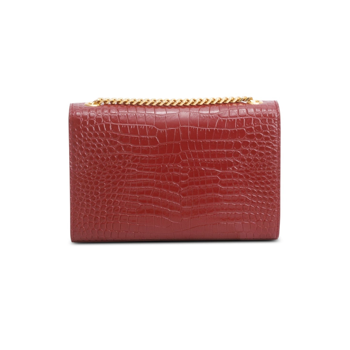 Saint Laurent 2020 Red Croc-Embossed Leather Small Classic Monogram Kate Tassel Chain Bag