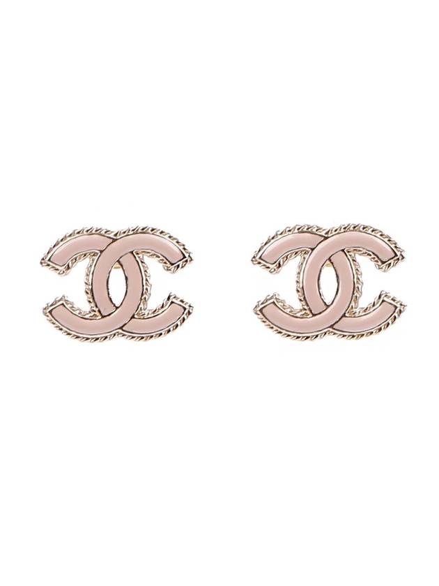 CC Logo Stud Earrings Gold Pink Chanel