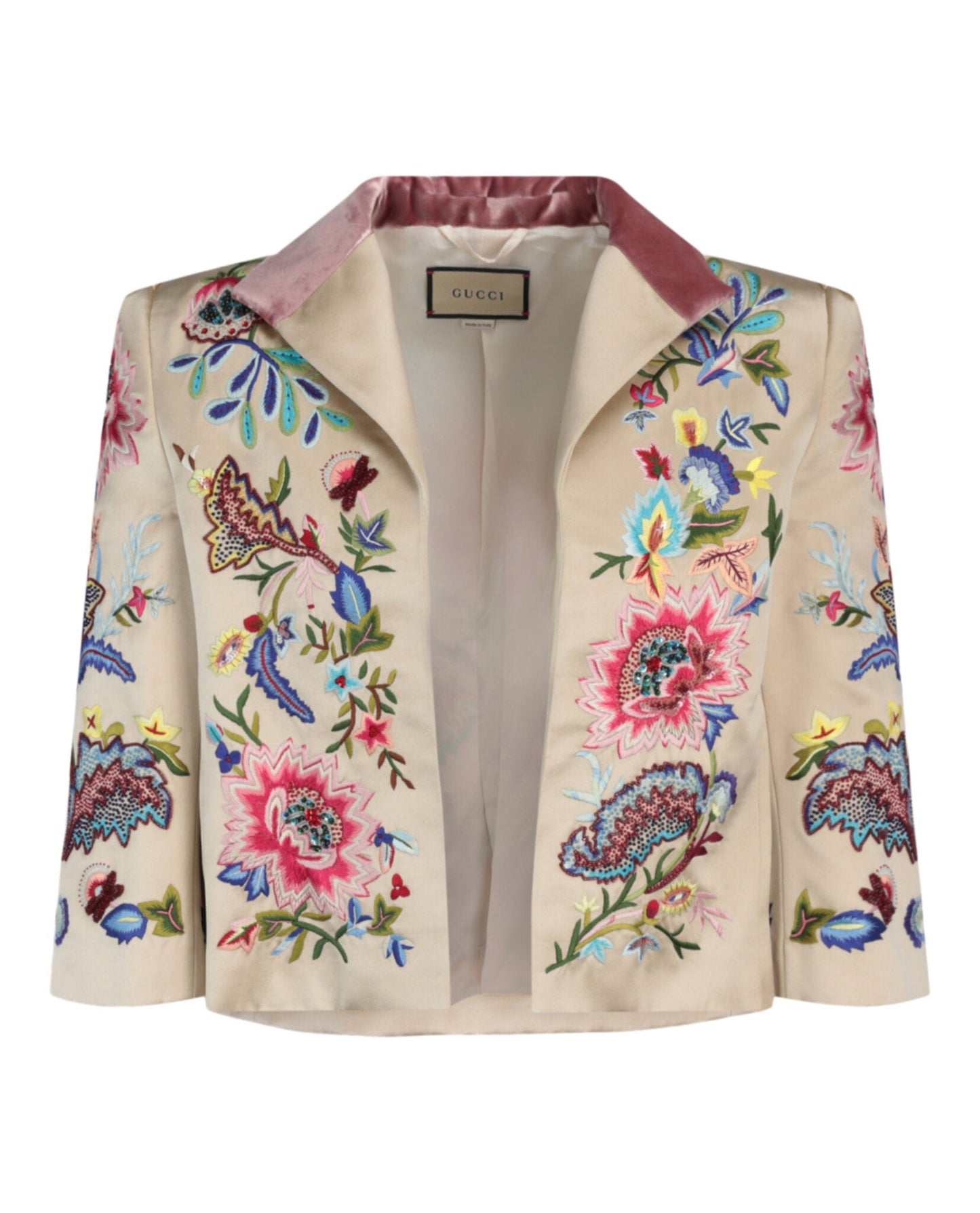 Gucci Mens Embroidered Silk Duchess Jacket