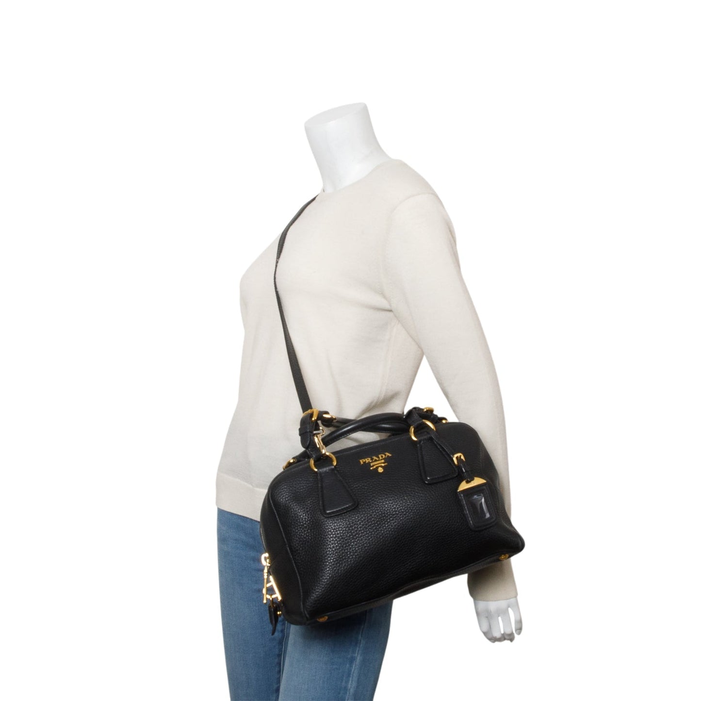 Prada Black Vitello Daino Convertible Bauletto