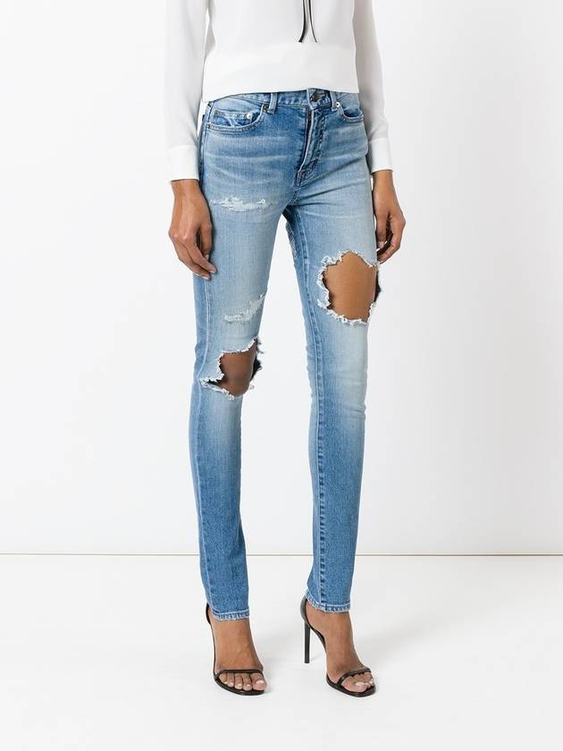 Luxury Saint Laurent Trending 2025 Destroyed Mupage Cotton Jeans Blue