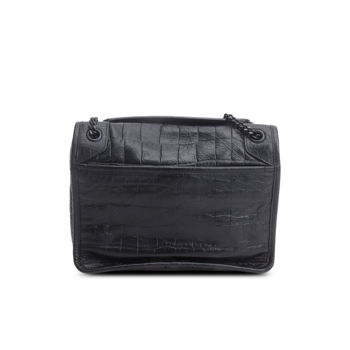 Saint Laurent 2020 Black Croc-Embossed Calfskin Matelasse Leather Baby Niki Shoulder Bag