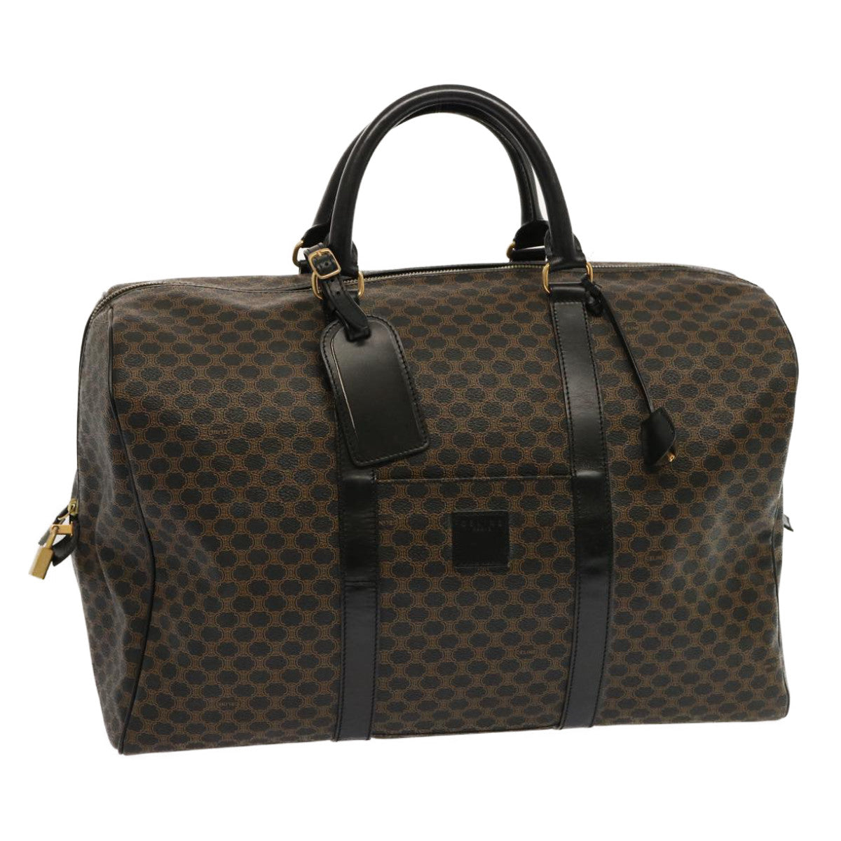 Luxury CELINE Macadam Canvas Boston Bag PVC Black  69754