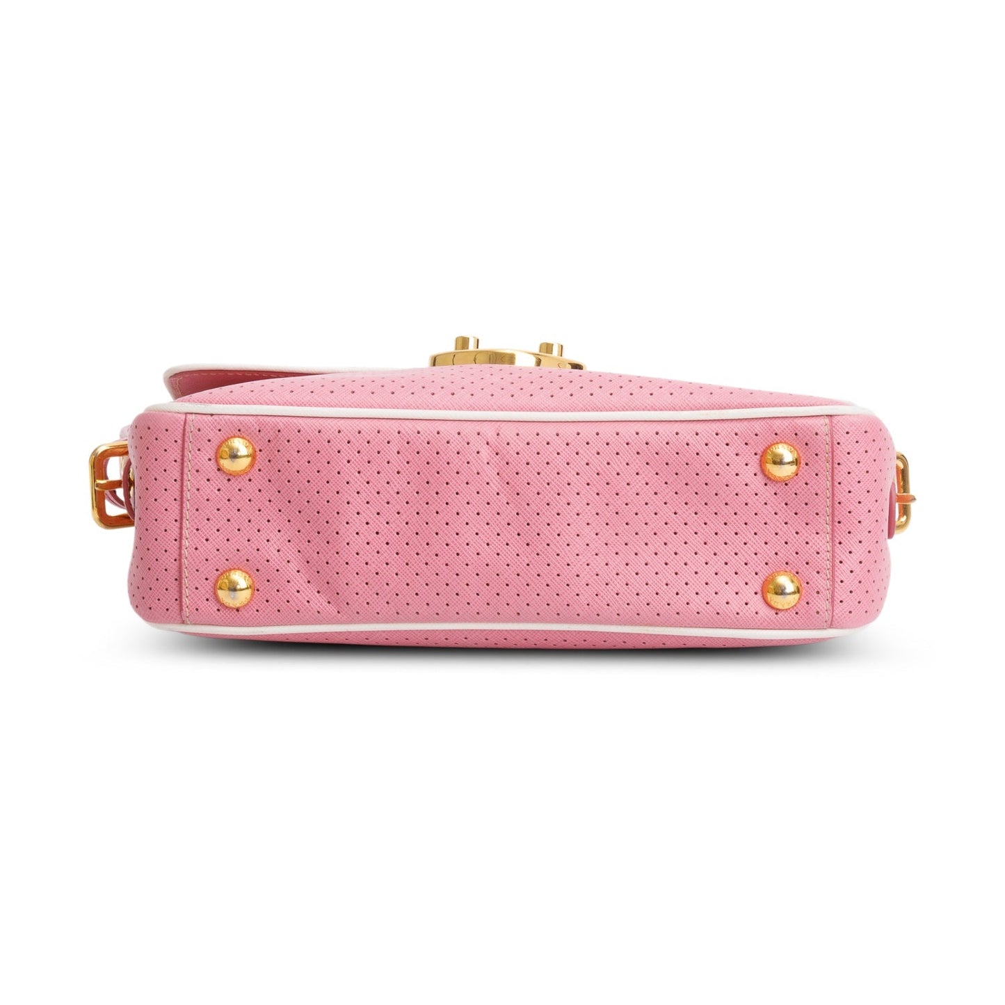 Prada Pink Perforated Saffiano Leather Fori Baguette Bag