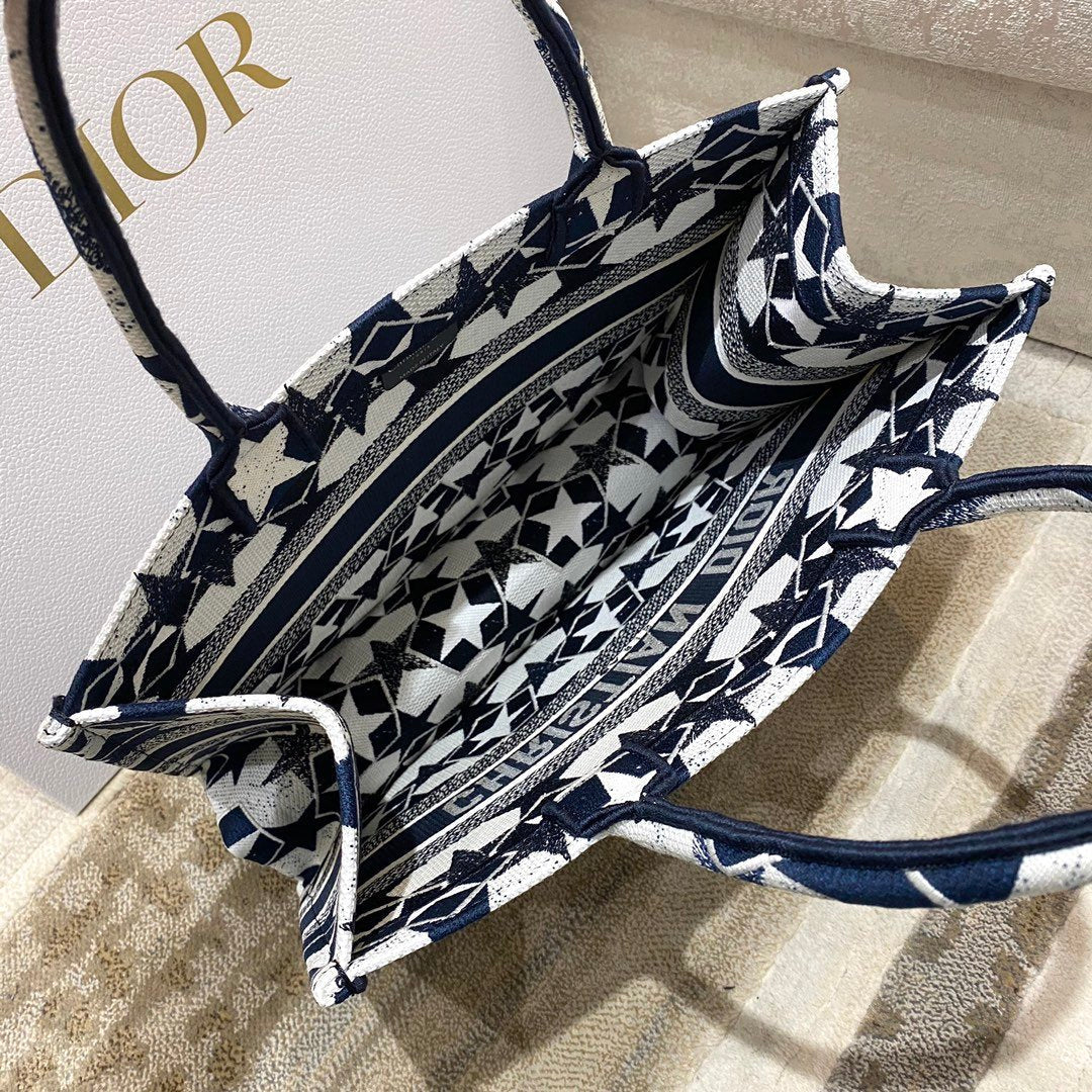 Top Quality MeTop Qualityum Book Tote Bag in Étoile Embroidery Bag, Blue/White, For Women Womens Handbags, 36cm CD