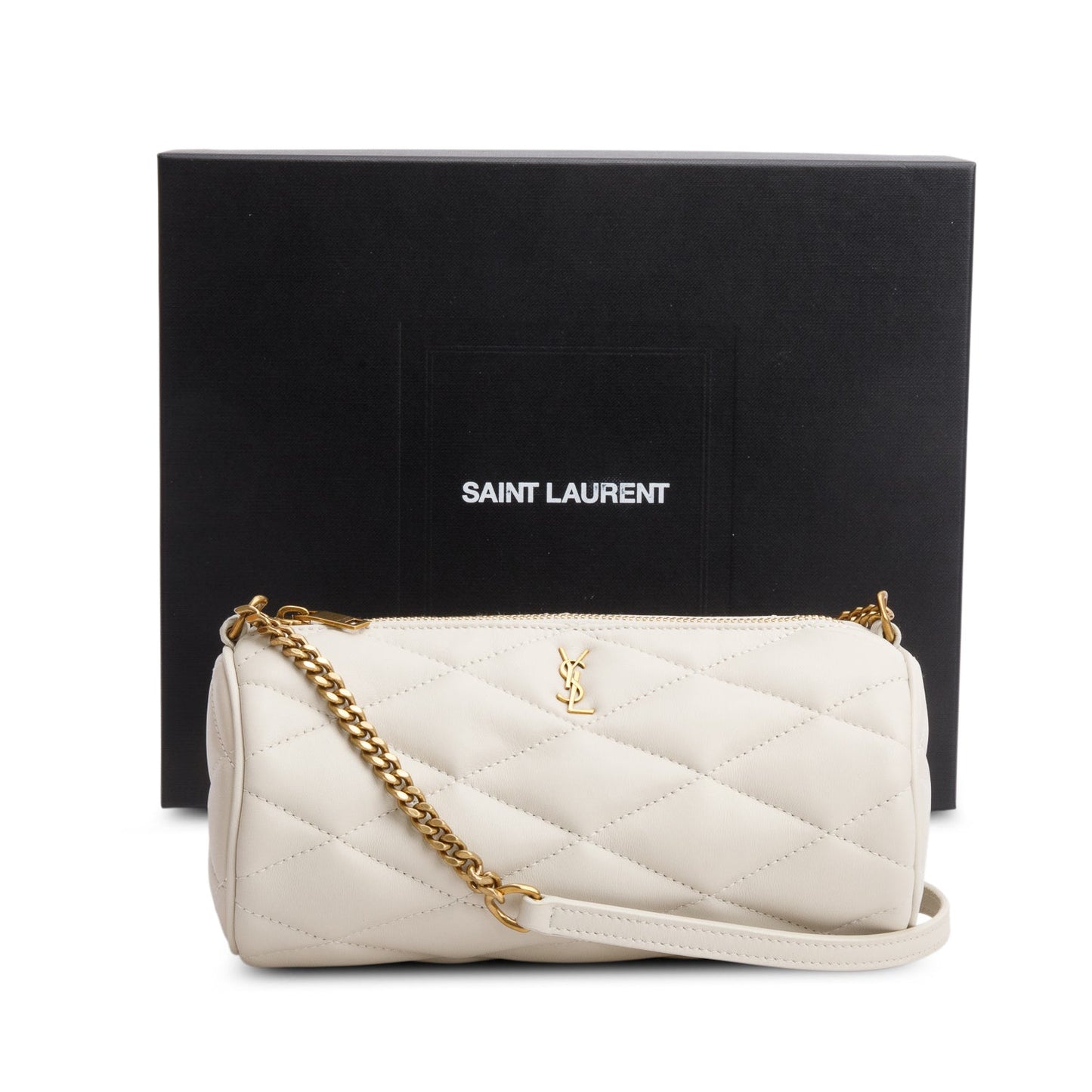 Saint Laurent 2022 Ivory Quilted Lambskin Leather Mini Sade Tube Bag