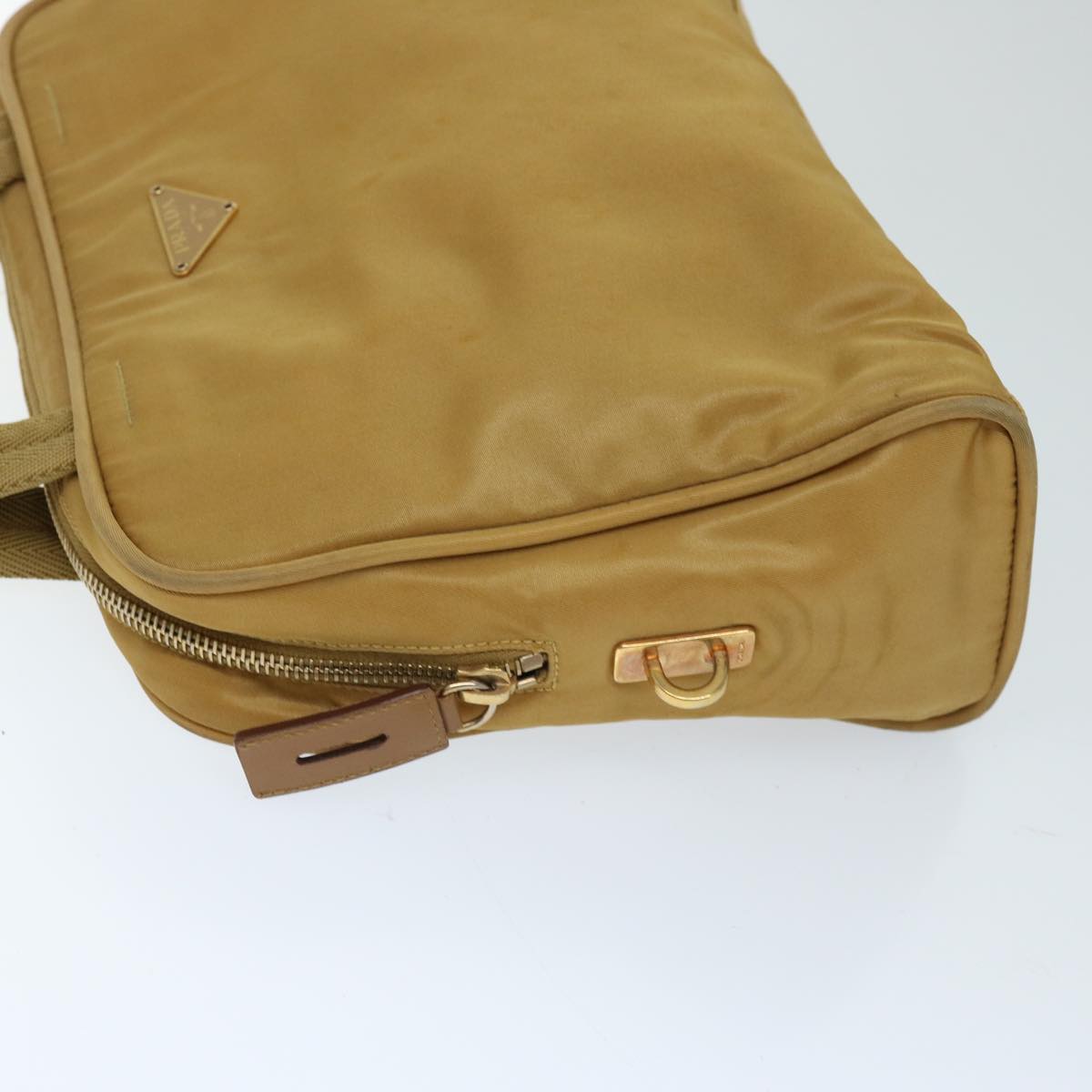 PRADA Hand Bag Nylon Beige Auth 69941