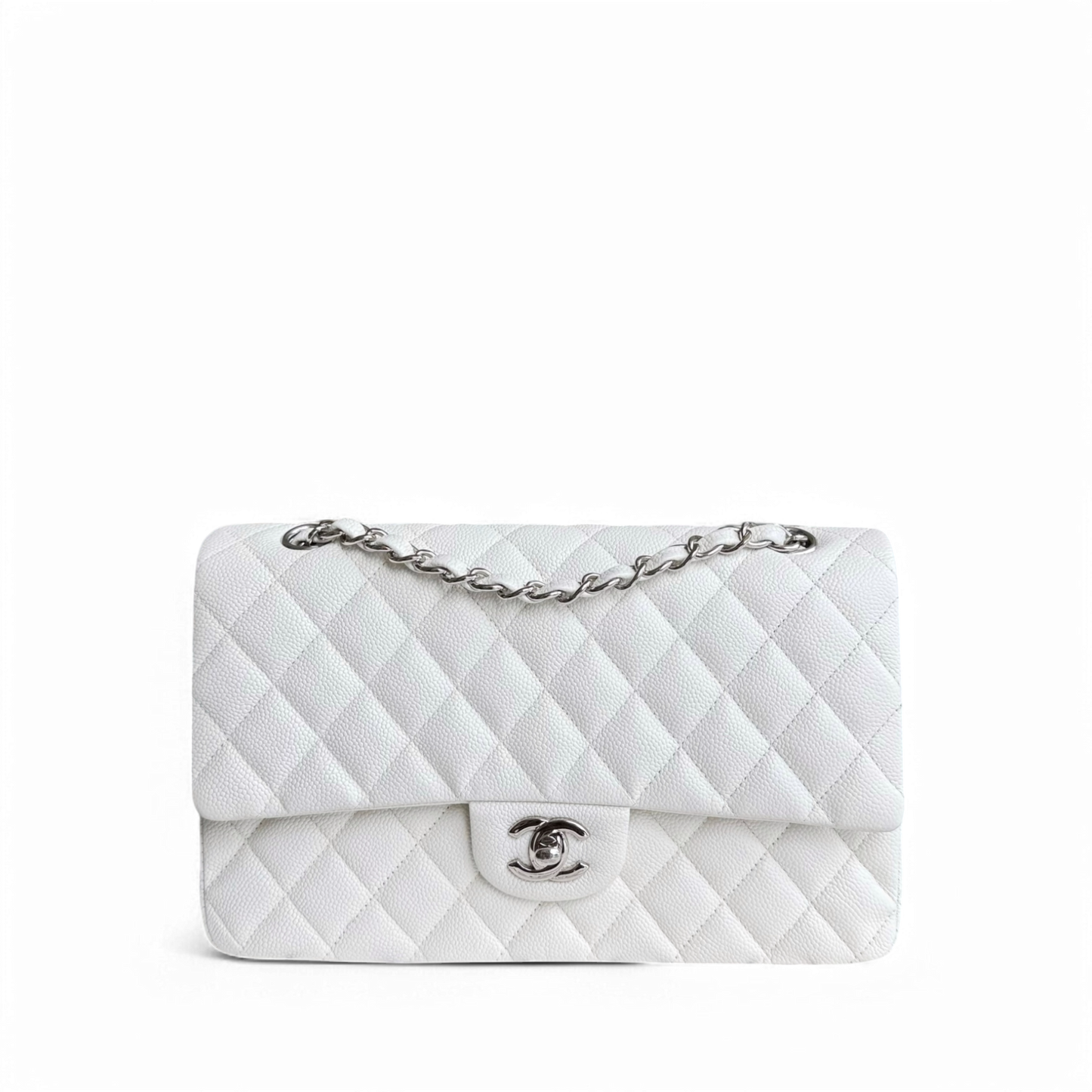 Chanel Classic Flap Medium - Caviar 25CM Quilted White Silver Hardware Series 30