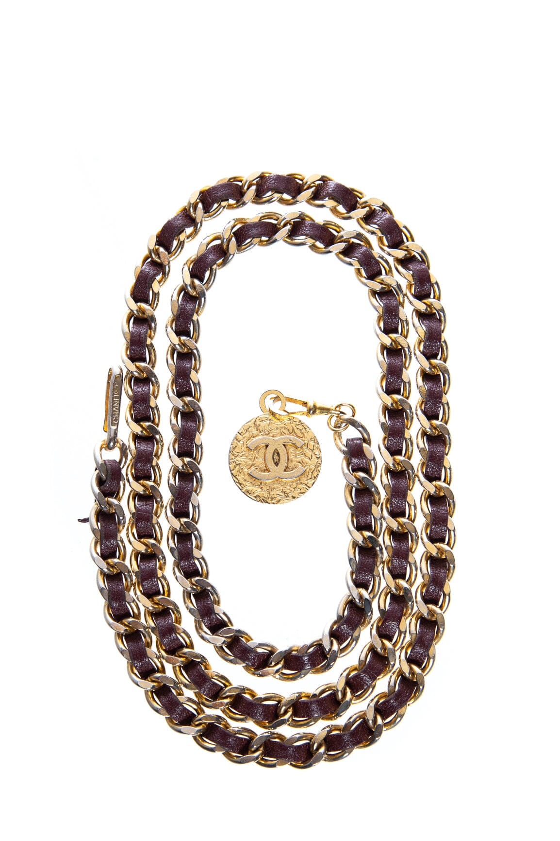 Chanel   1982 Gold Chain Brown Braided Belt