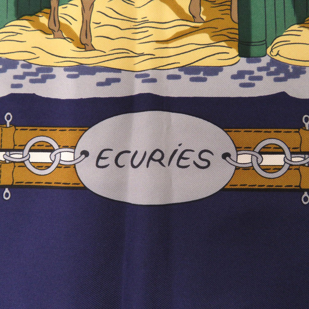 HERMES scarf silk Navy Carre90 ECURIES Stables Women  d