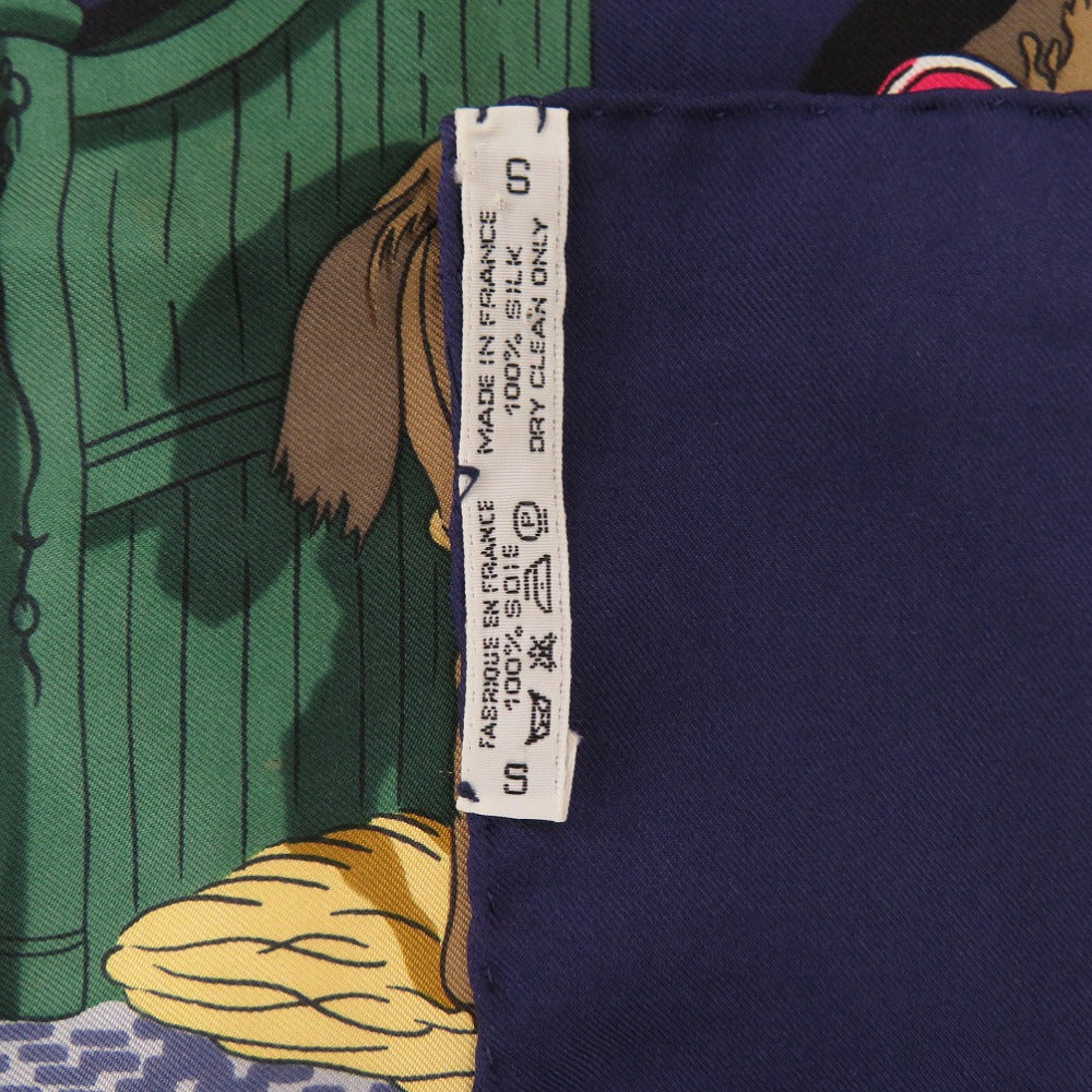 HERMES scarf silk Navy Carre90 ECURIES Stables Women  d