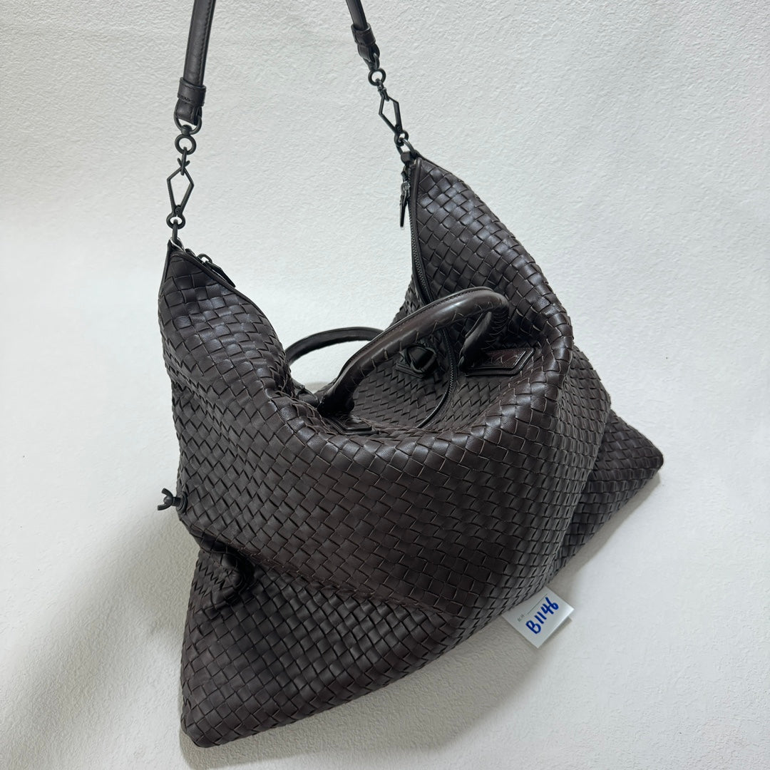 Bottega Veneta Maxi Convertible Tote Bag Dark Chocolate Brown Leather Two-way Carry 50cm