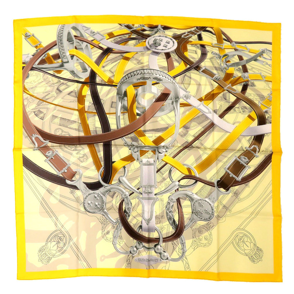 HERMES scarf silk yellow Carre90 CAVALCODOUR VOLTIGEUR Women  d