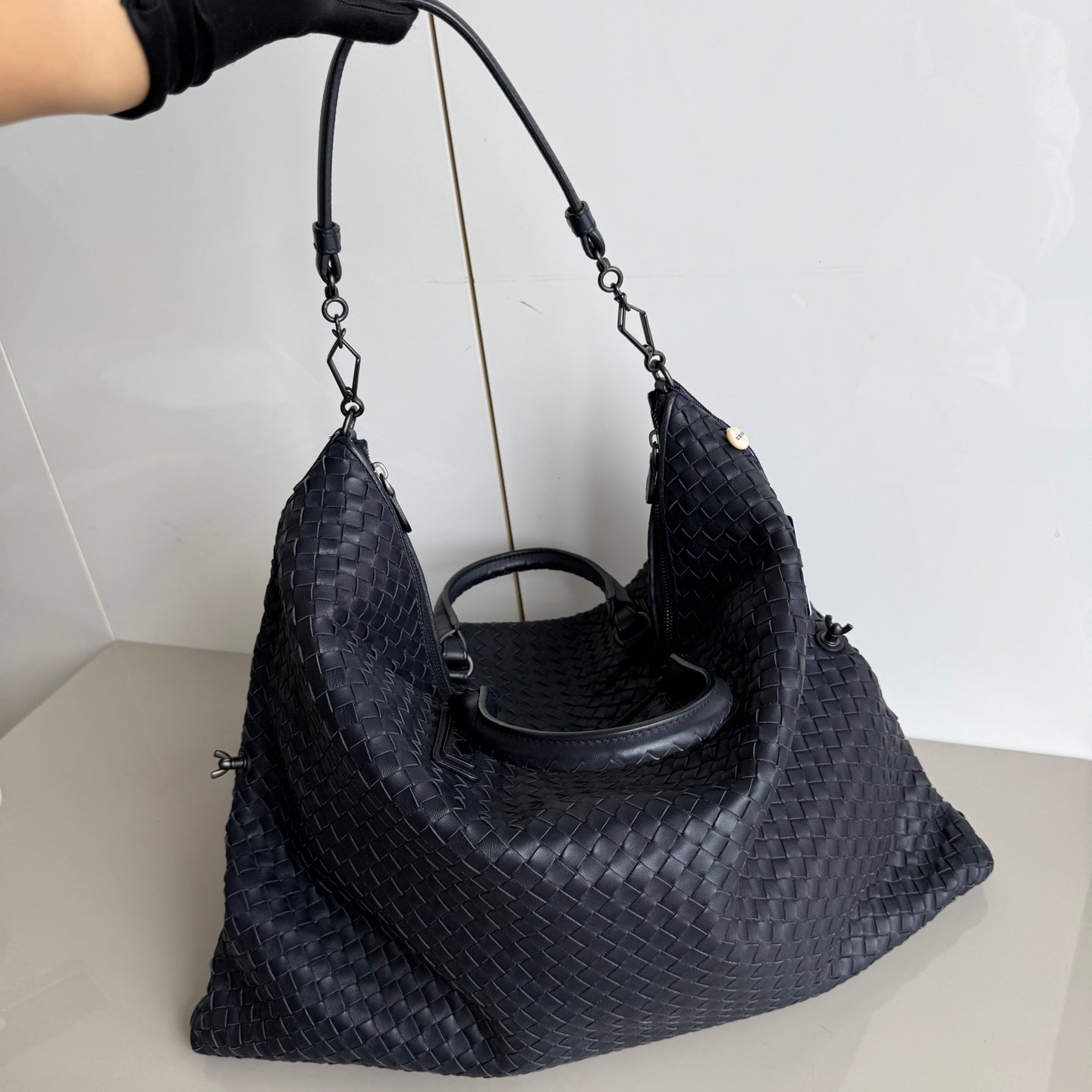 Bottega Veneta Maxi Convertible Tote Bag Dark Navy Leather 50cm