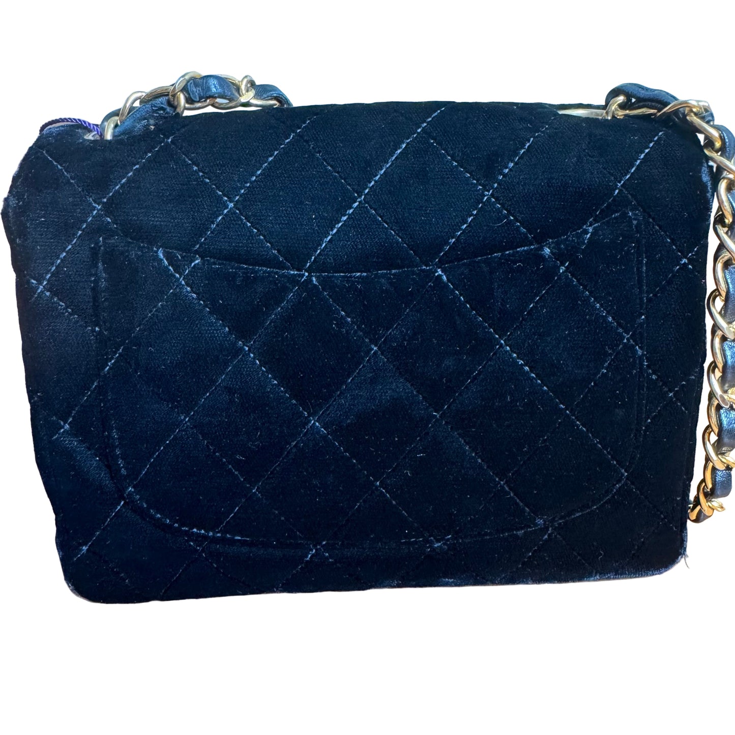 Chanel Classic Flap Mini Square   Black Velvet 24k Gold Hardware 1991-94