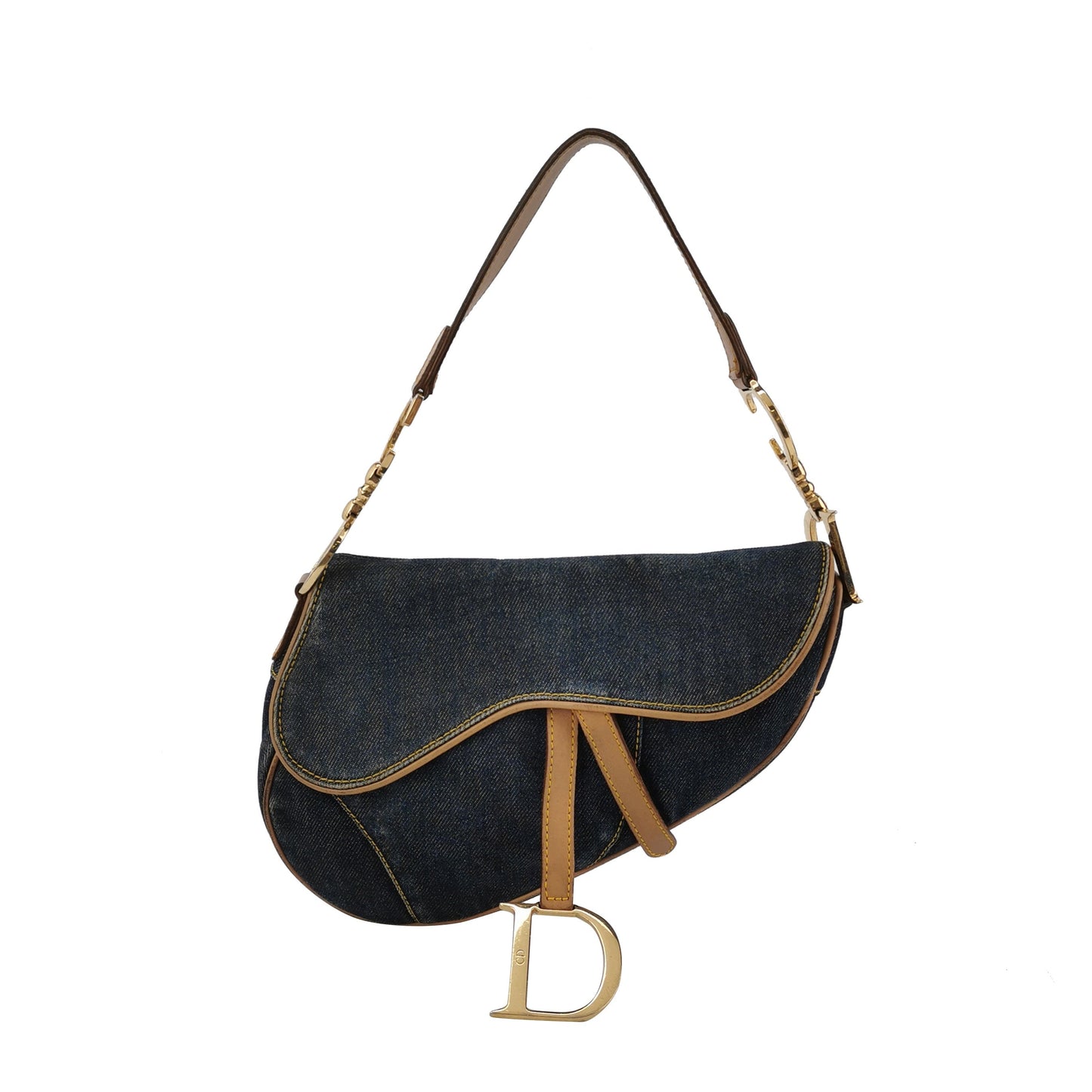 Dior Saddle   Navy Denim with Silk Lining and Leather Trim