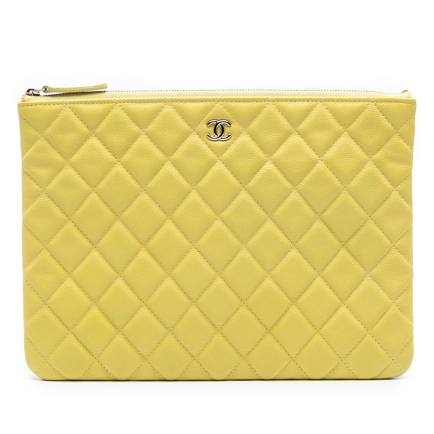 Yellow Chanel Medium Quilted Caviar O Case Clutch