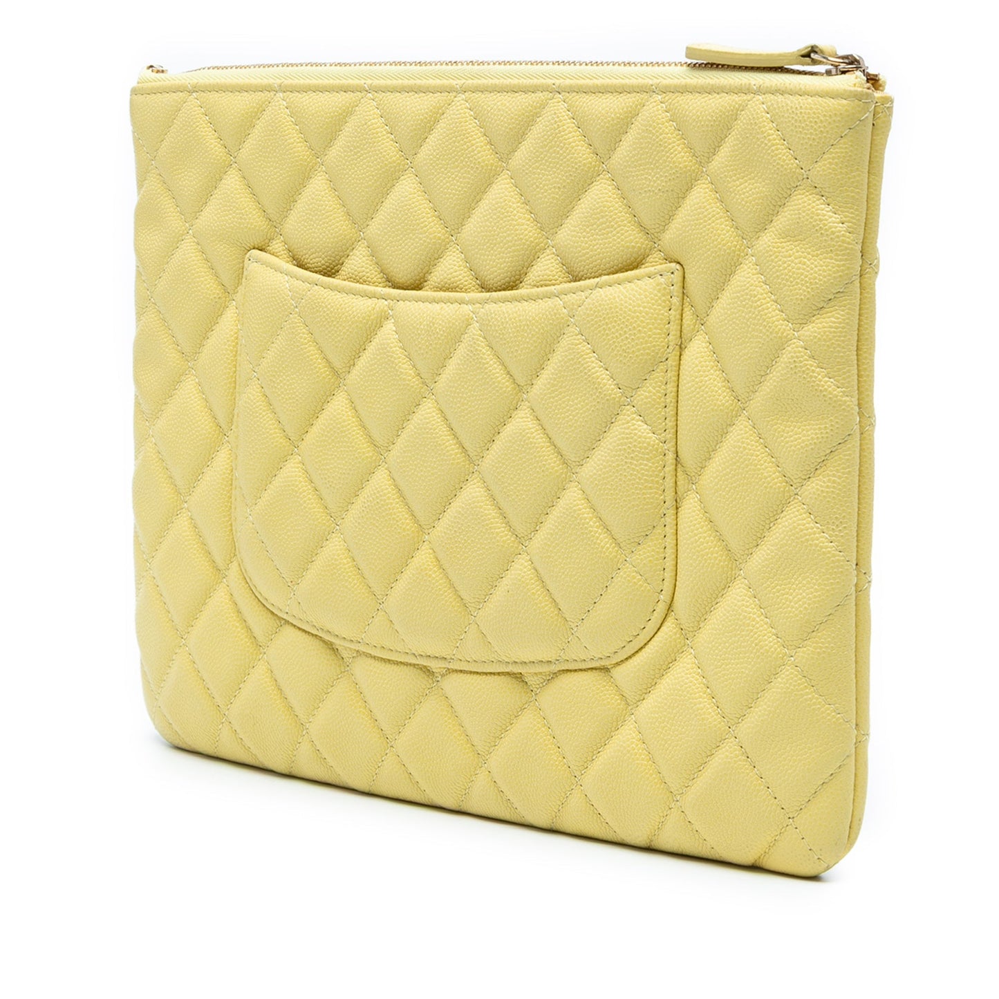 Yellow Chanel Medium Quilted Caviar O Case Clutch