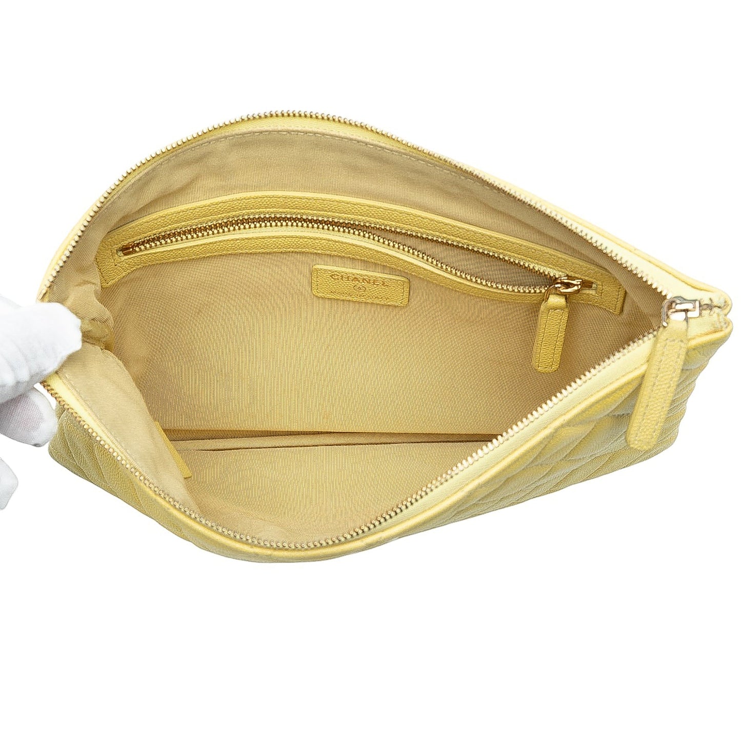 Yellow Chanel Medium Quilted Caviar O Case Clutch