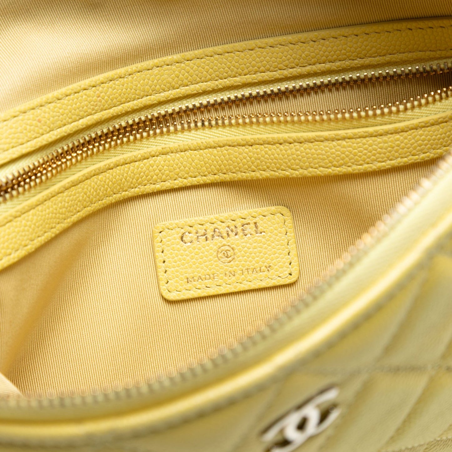 Yellow Chanel Medium Quilted Caviar O Case Clutch