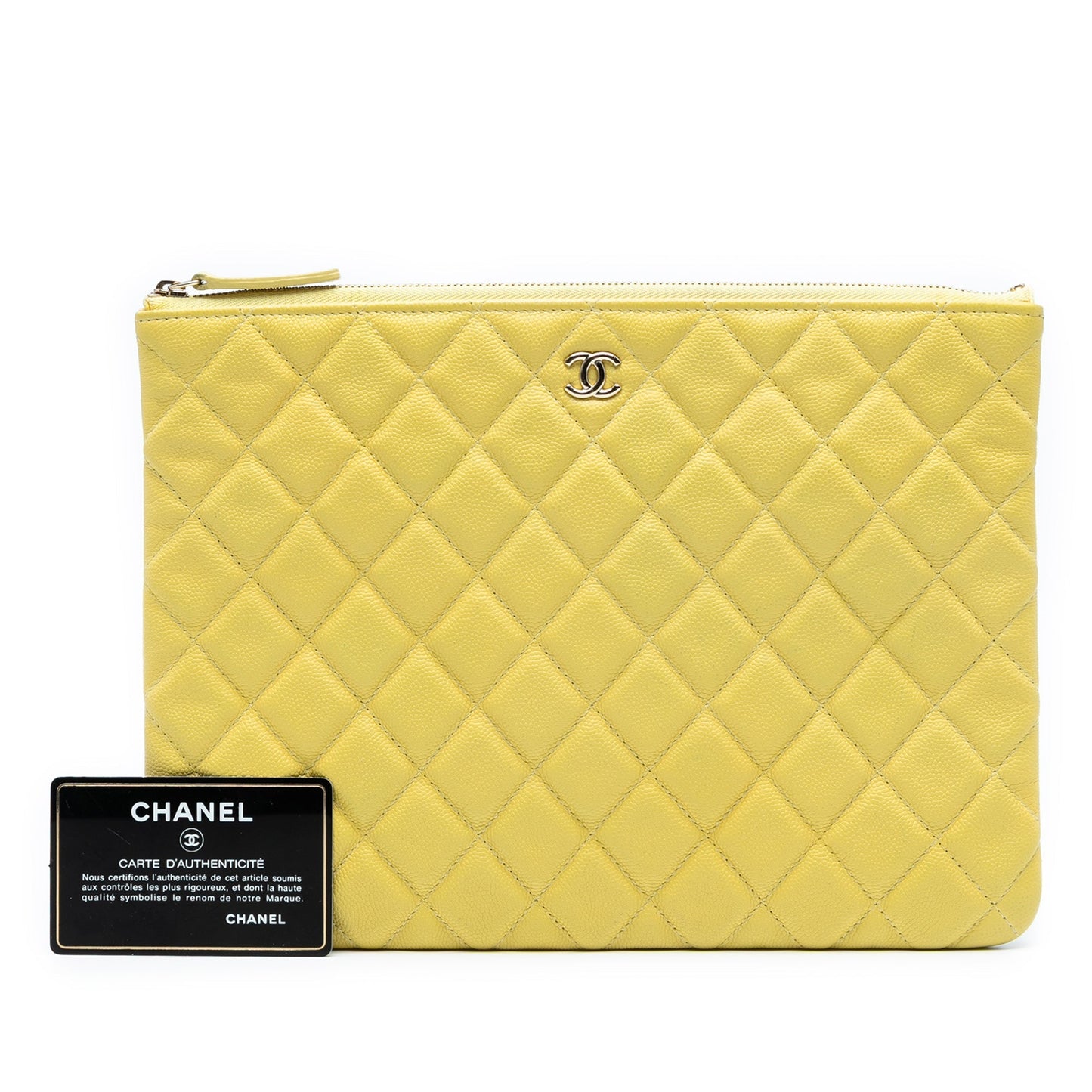 Yellow Chanel Medium Quilted Caviar O Case Clutch