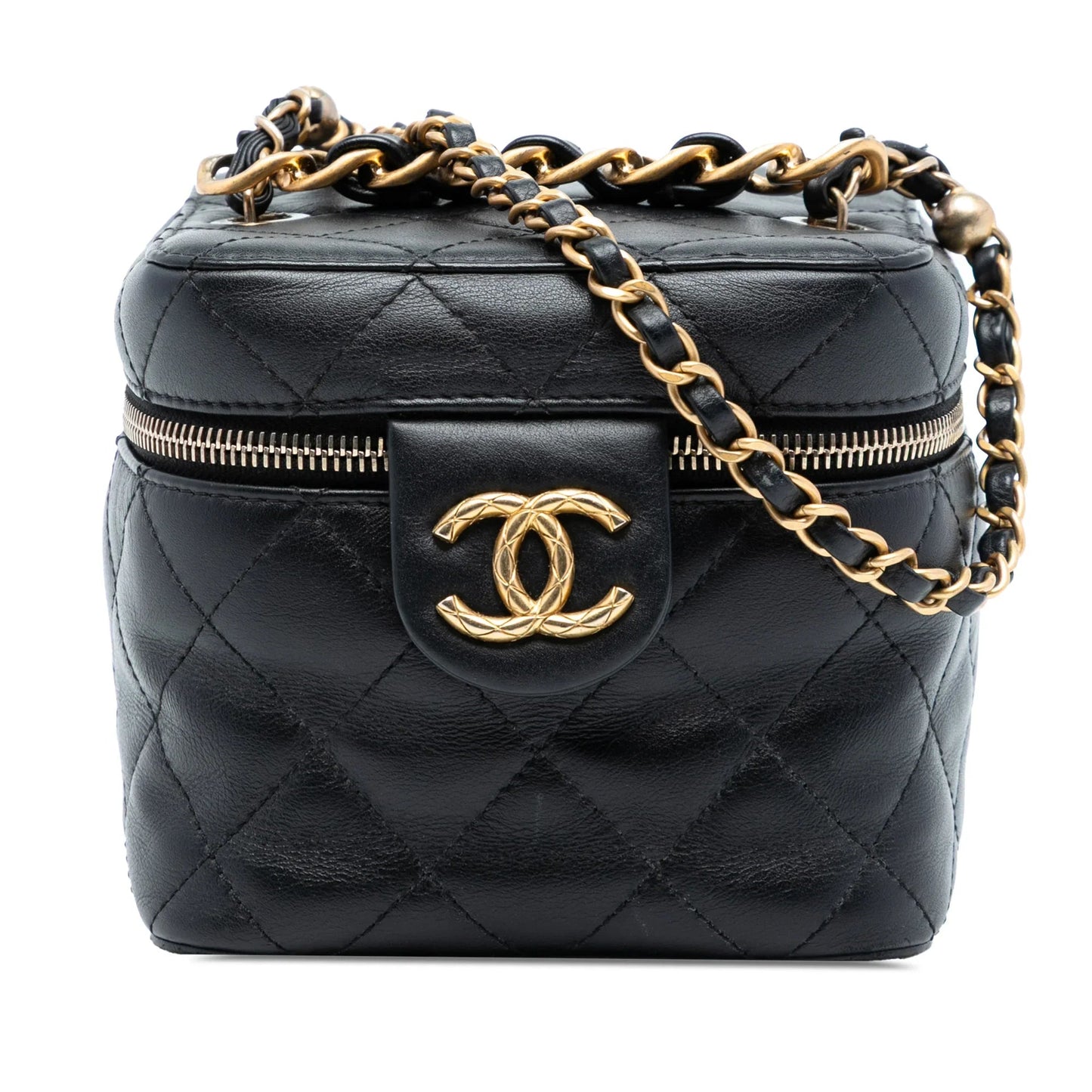 Black Chanel CC Quilted Calfskin Vanity Case with Chain Satchel