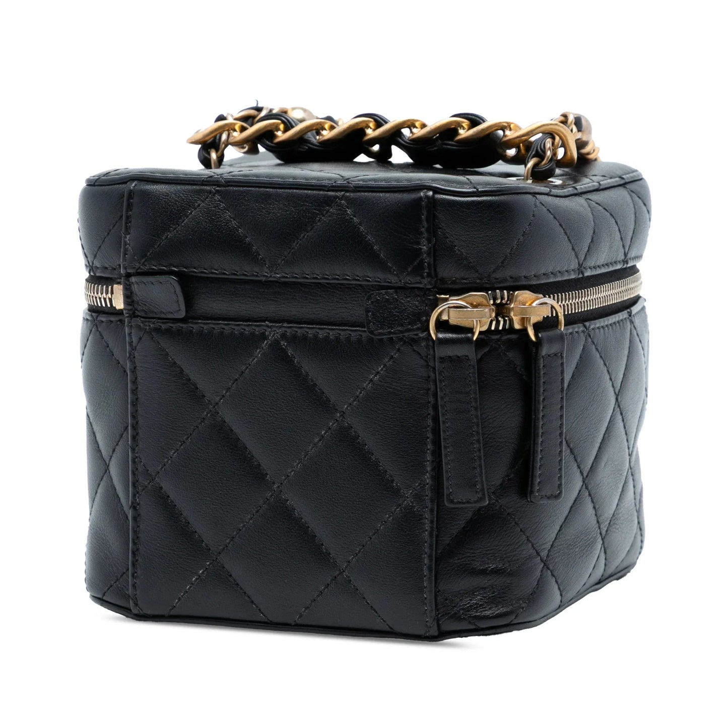 Black Chanel CC Quilted Calfskin Vanity Case with Chain Satchel
