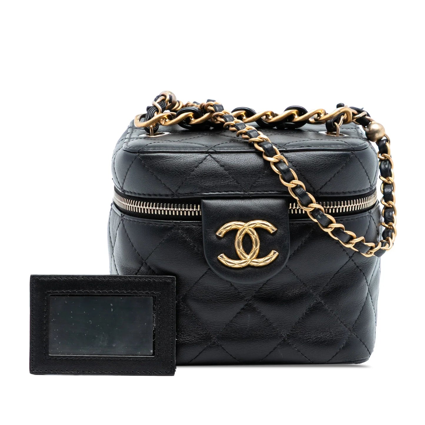 Black Chanel CC Quilted Calfskin Vanity Case with Chain Satchel