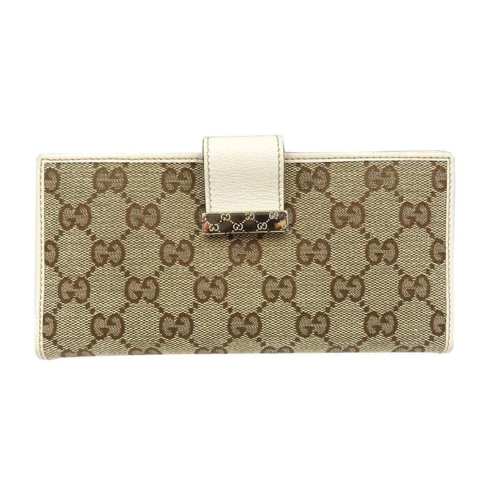 GUCCI Long Wallet Purse 212096 GG canvas, leather beige Continental wallet Women