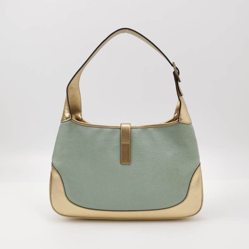 Gucci Jackie   Mini Blue Nylon with Gold Leather Shoulder Bag Medium