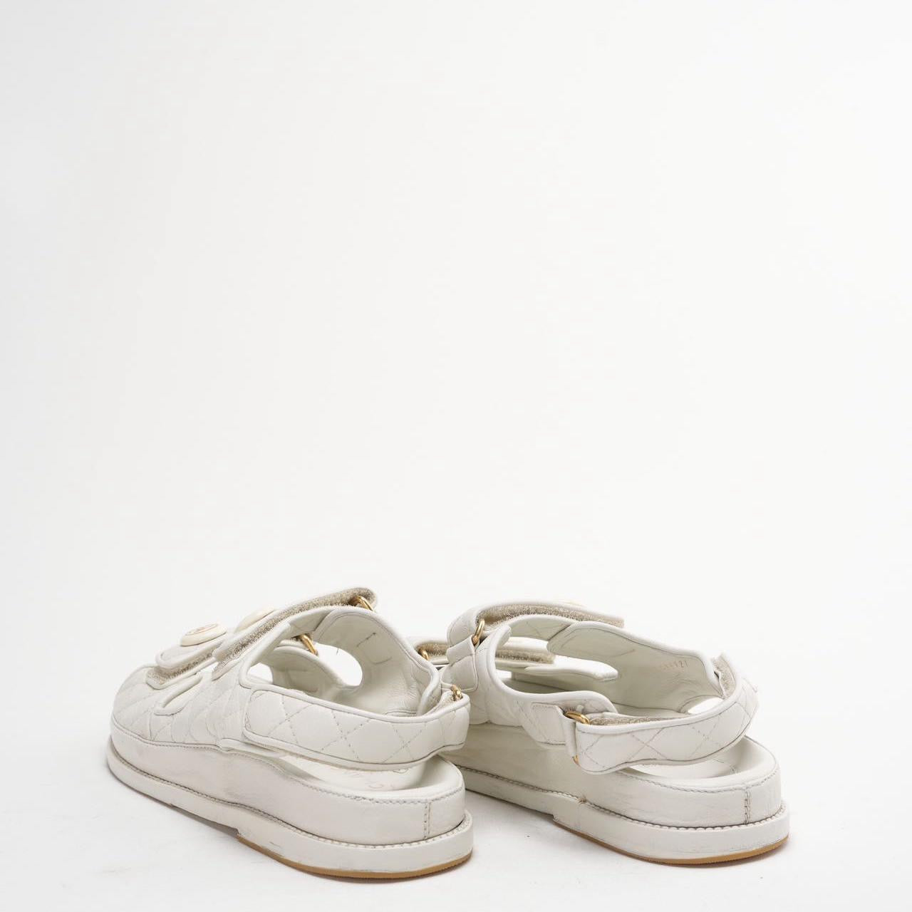 Chanel White Dad Sandal Lambskin Size 39