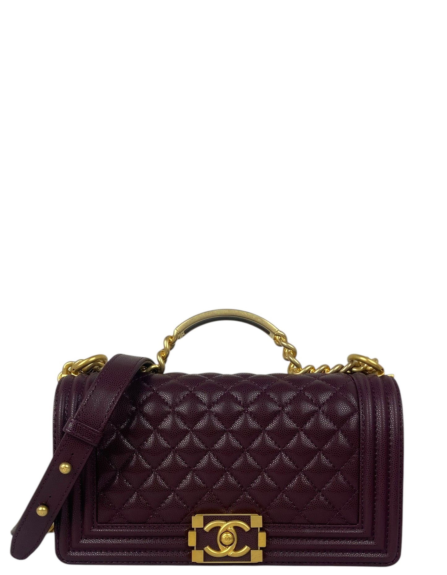Chanel 2024 Burgundy Caviar Medium Top Handle Boy