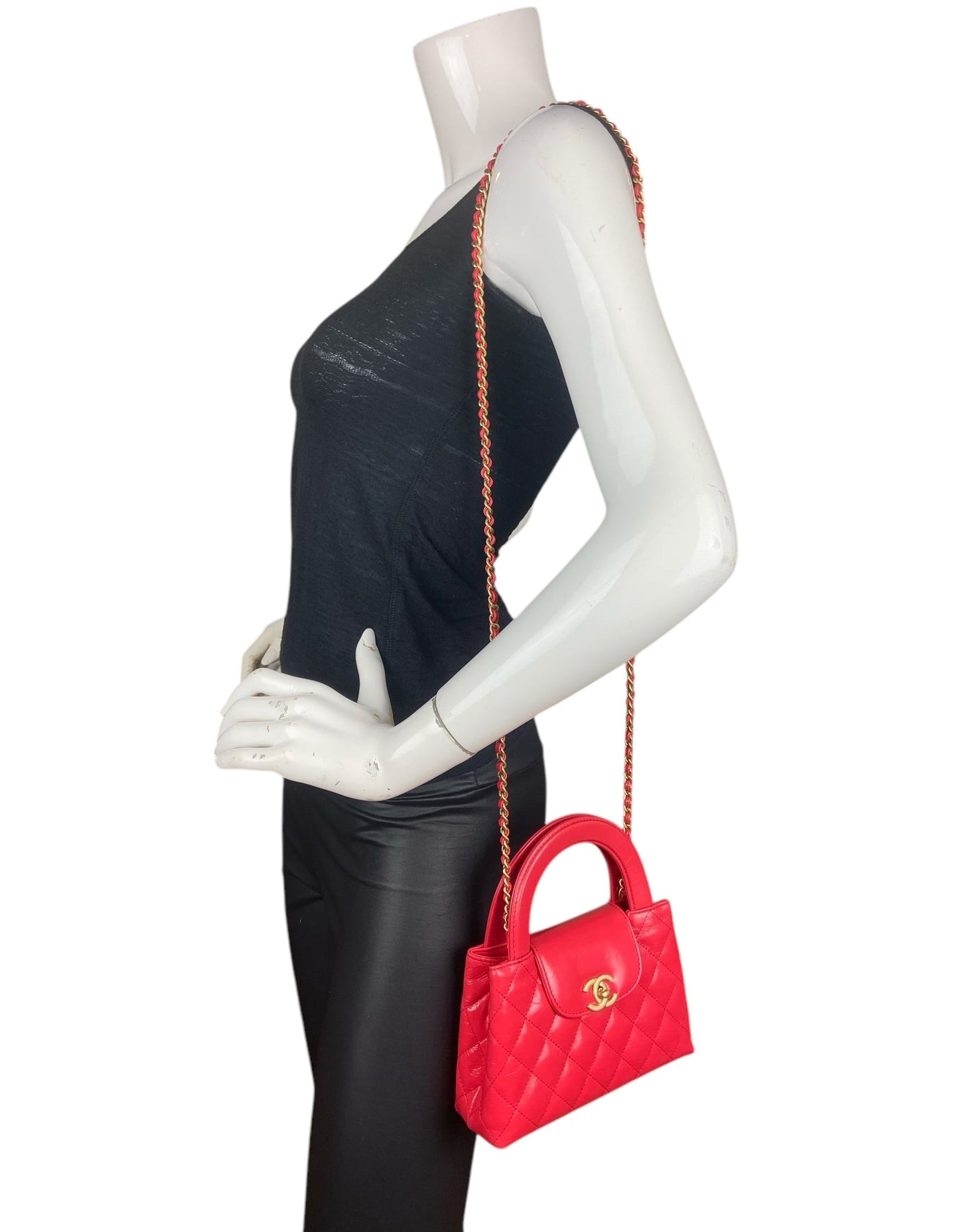 Chanel '25C Red Calfskin Quilted Nano Kelly Shopper