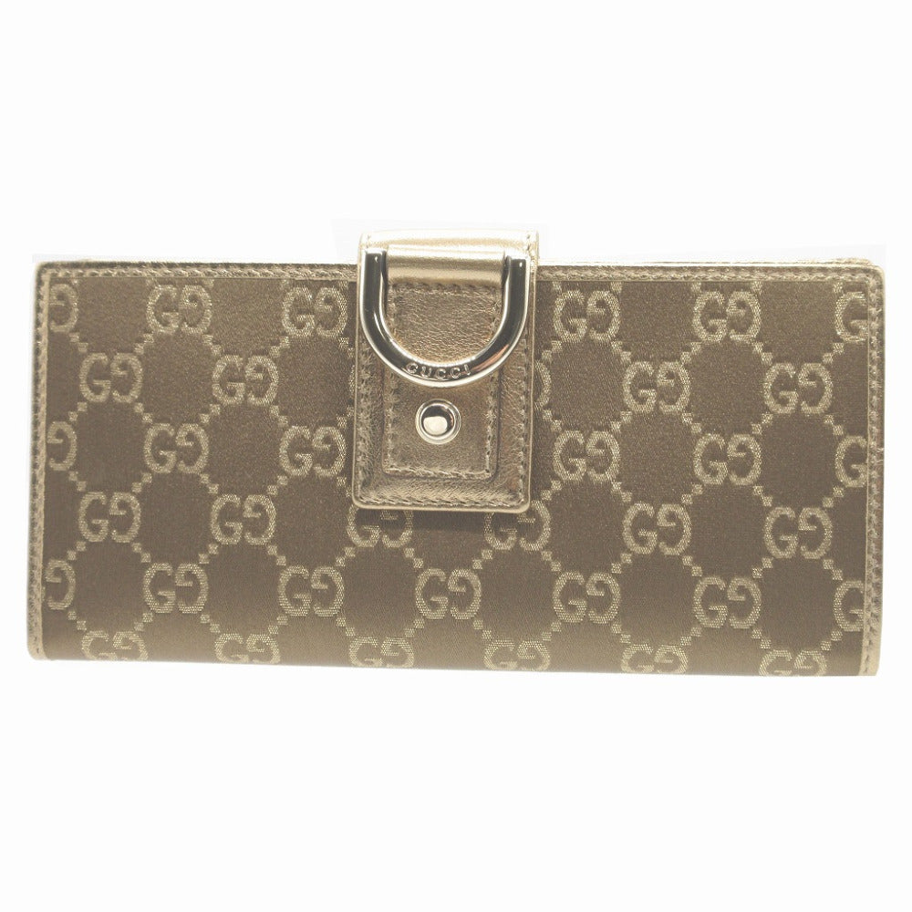 GUCCI Long Wallet Purse 141412 GG canvas, leather gold Two fold Women