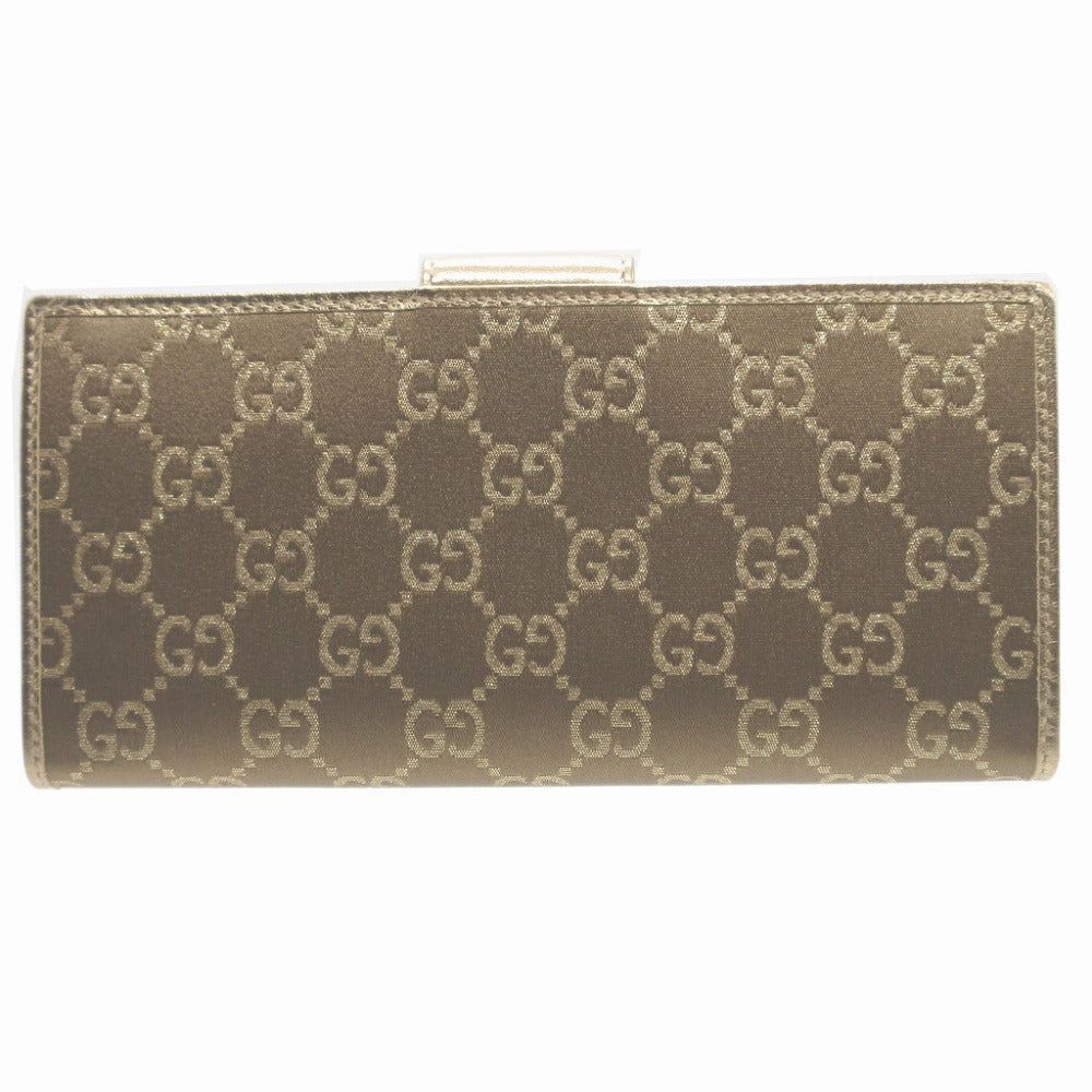 GUCCI Long Wallet Purse 141412 GG canvas, leather gold Two fold Women