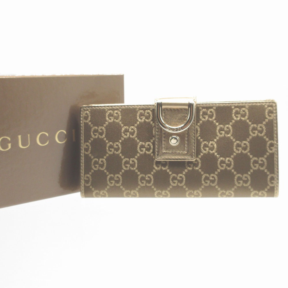 GUCCI Long Wallet Purse 141412 GG canvas, leather gold Two fold Women