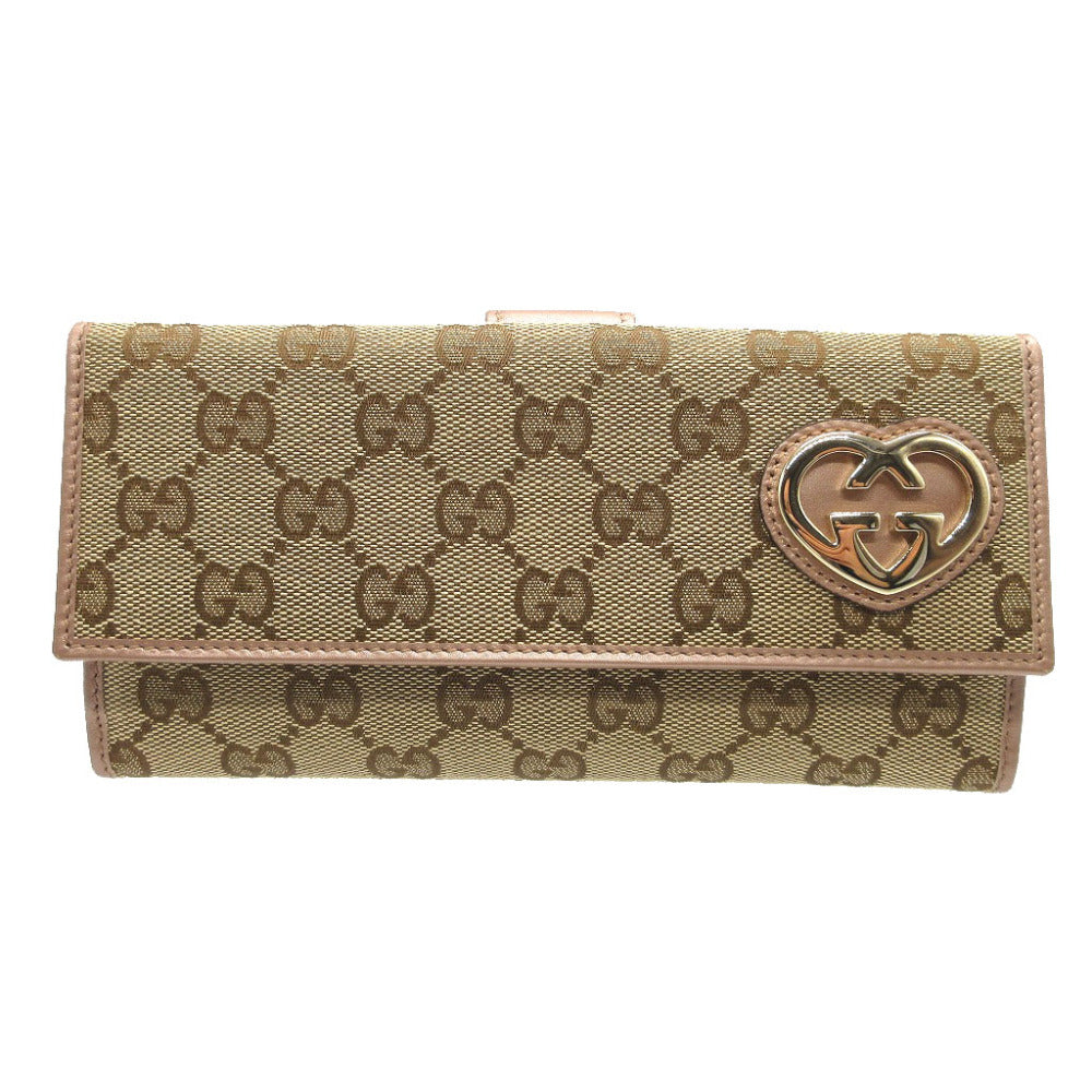 GUCCI Long Wallet Purse 245723 GG canvas, leather beige W Hook Wallet  Lovely heart Women