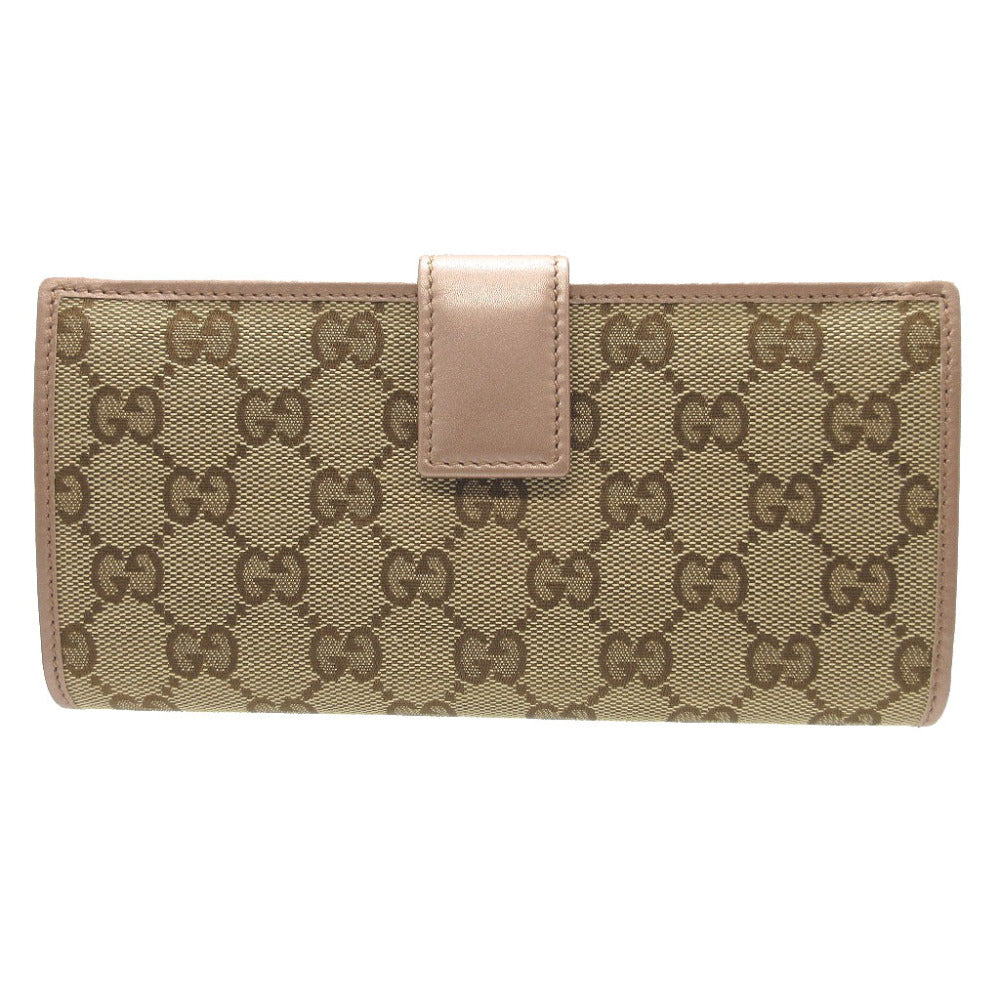 GUCCI Long Wallet Purse 245723 GG canvas, leather beige W Hook Wallet  Lovely heart Women