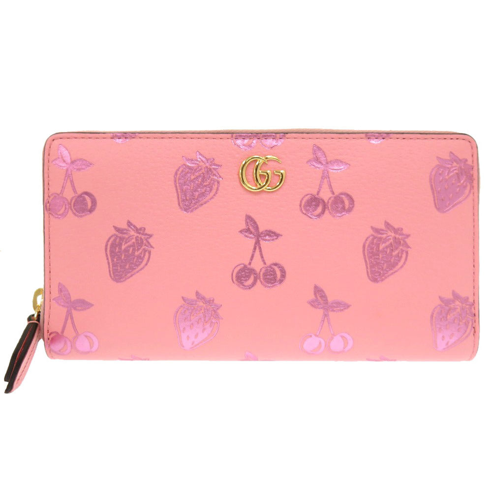 GUCCI Long Wallet Purse 456117 leather pink Cherry Strawberry GG Women