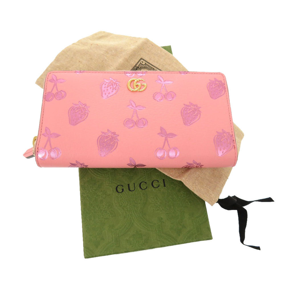 GUCCI Long Wallet Purse 456117 leather pink Cherry Strawberry GG Women