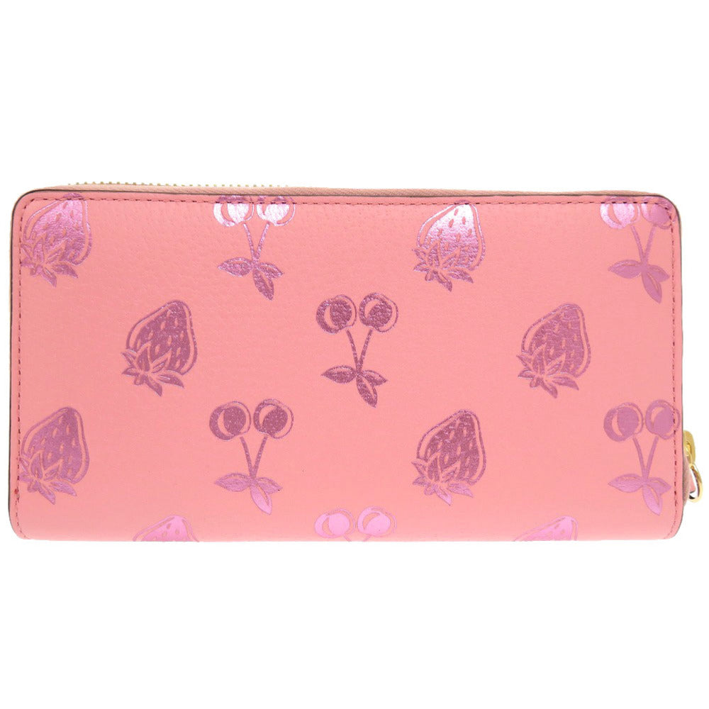 GUCCI Long Wallet Purse 456117 leather pink Cherry Strawberry GG Women