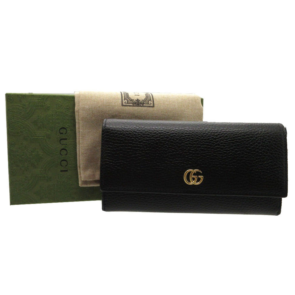 GUCCI Long Wallet Purse 456116 leather black GG Petit Marmont Women