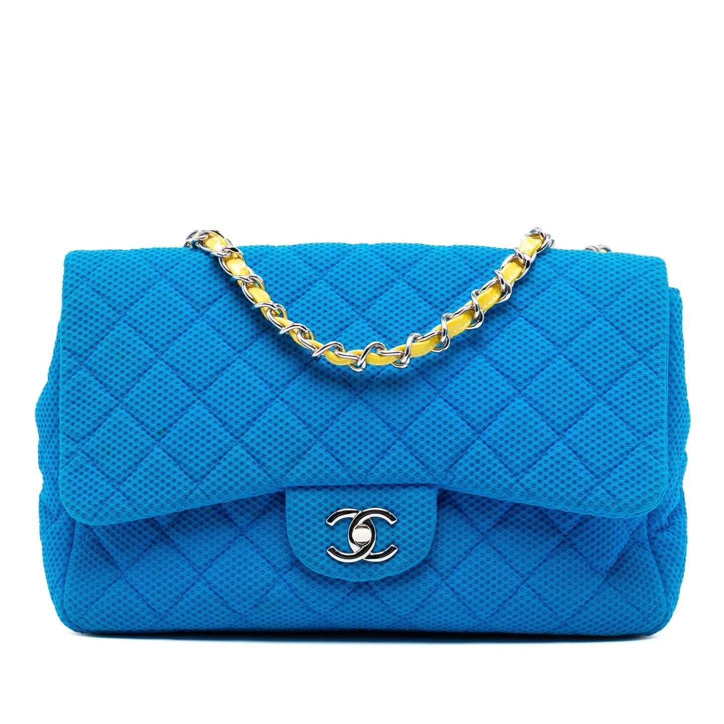 Blue Chanel Medium Quilted Perforated Jersey Single Flap Shoulder Bag