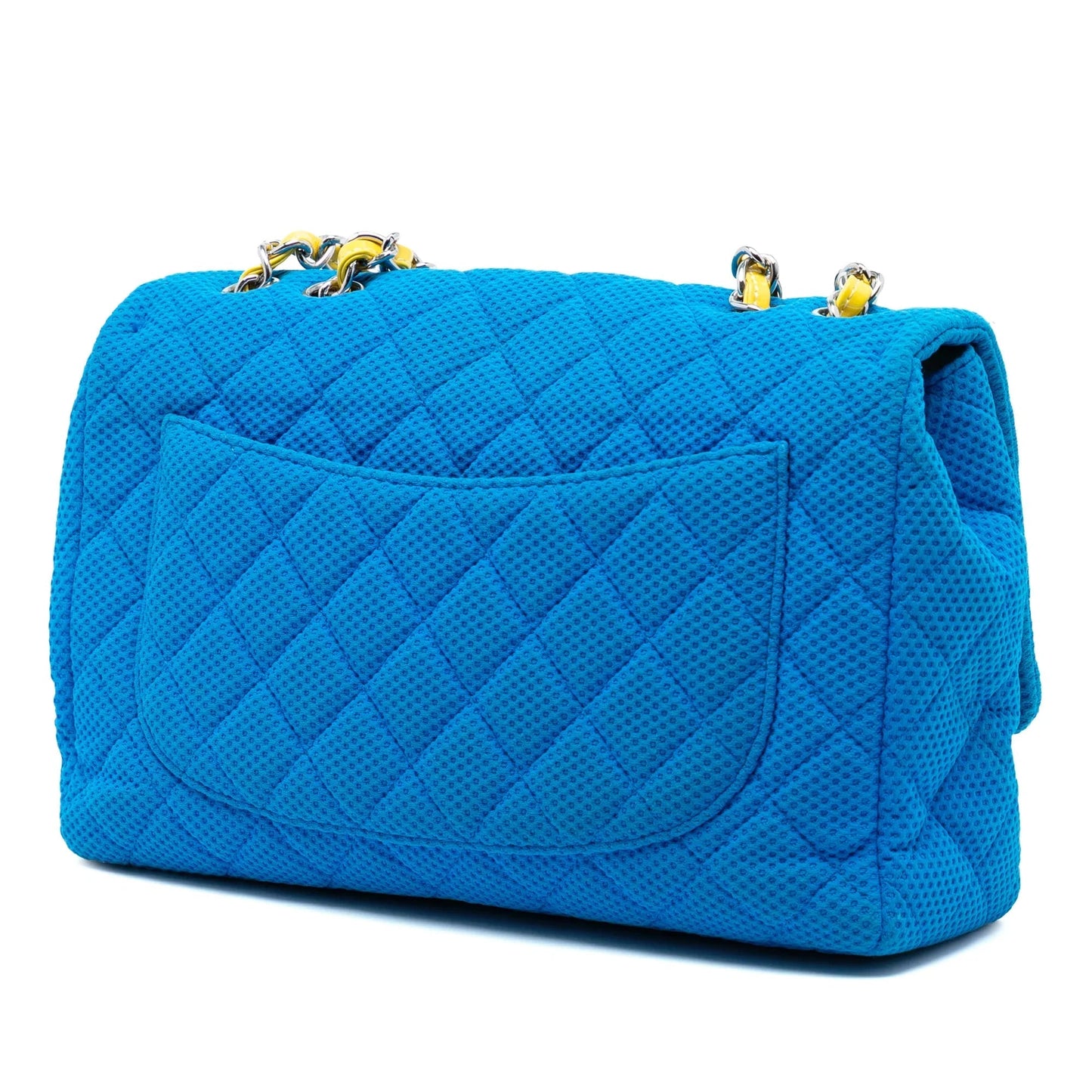 Blue Chanel Medium Quilted Perforated Jersey Single Flap Shoulder Bag