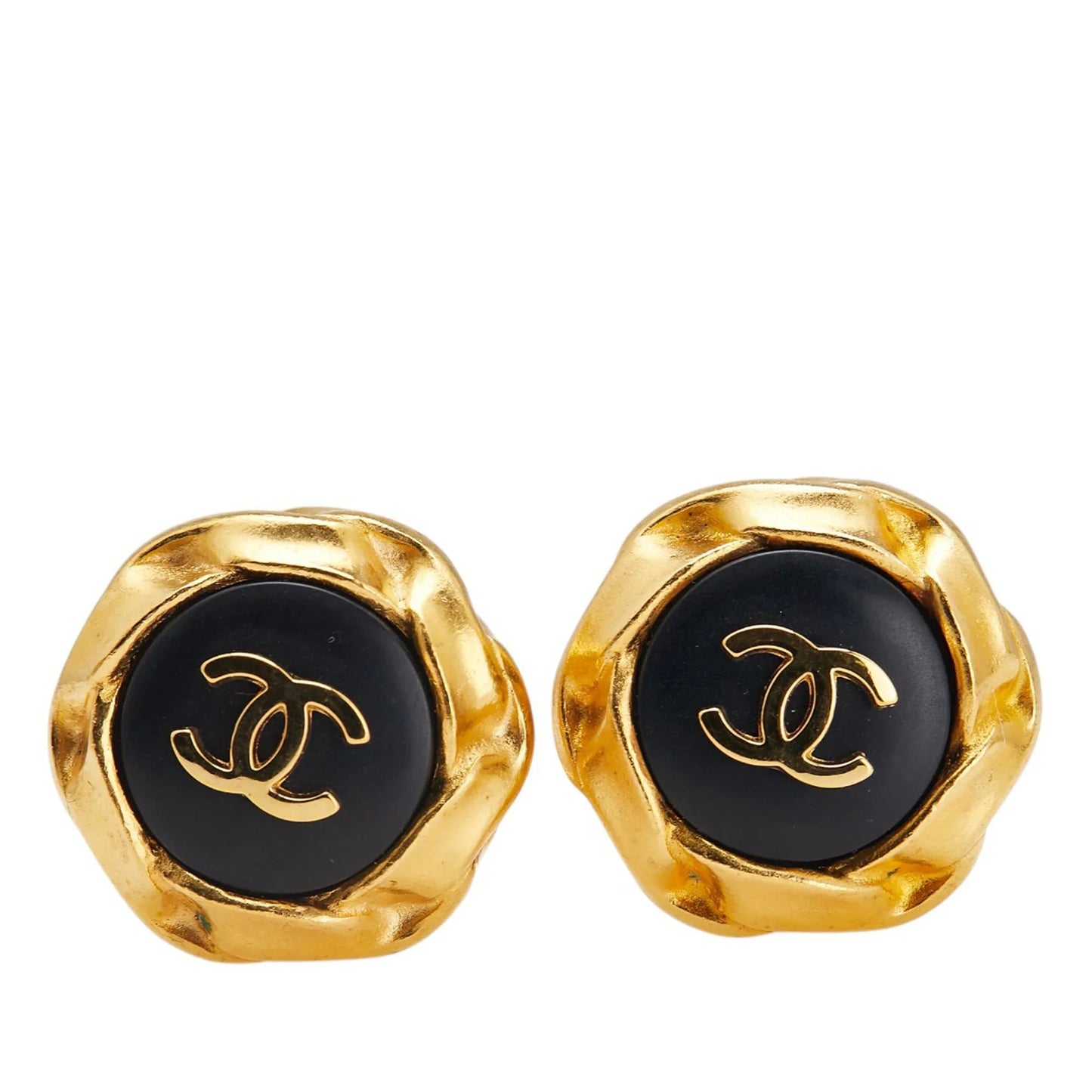 Gold Chanel Gold Plated and Acrylic CC Hexagon Clip On Earrings