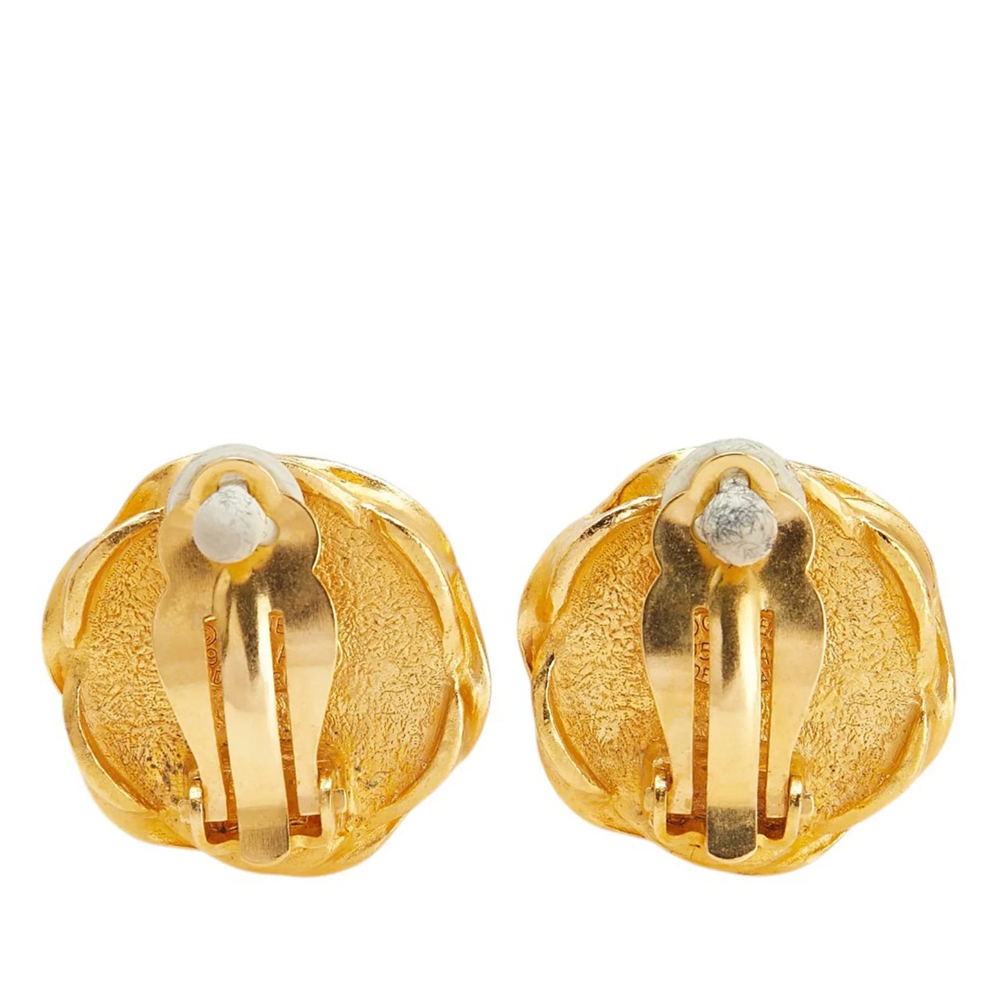 Gold Chanel Gold Plated and Acrylic CC Hexagon Clip On Earrings