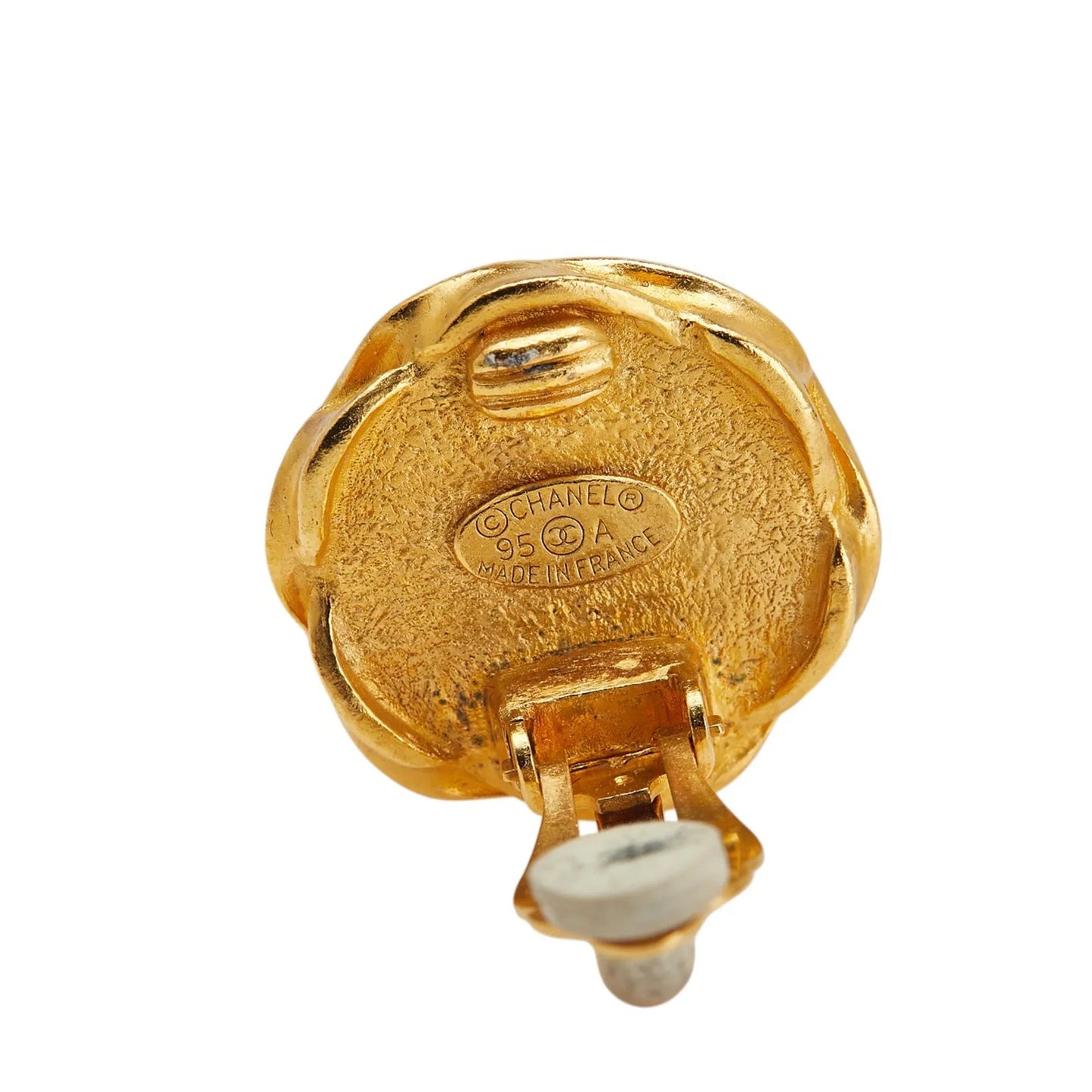 Gold Chanel Gold Plated and Acrylic CC Hexagon Clip On Earrings