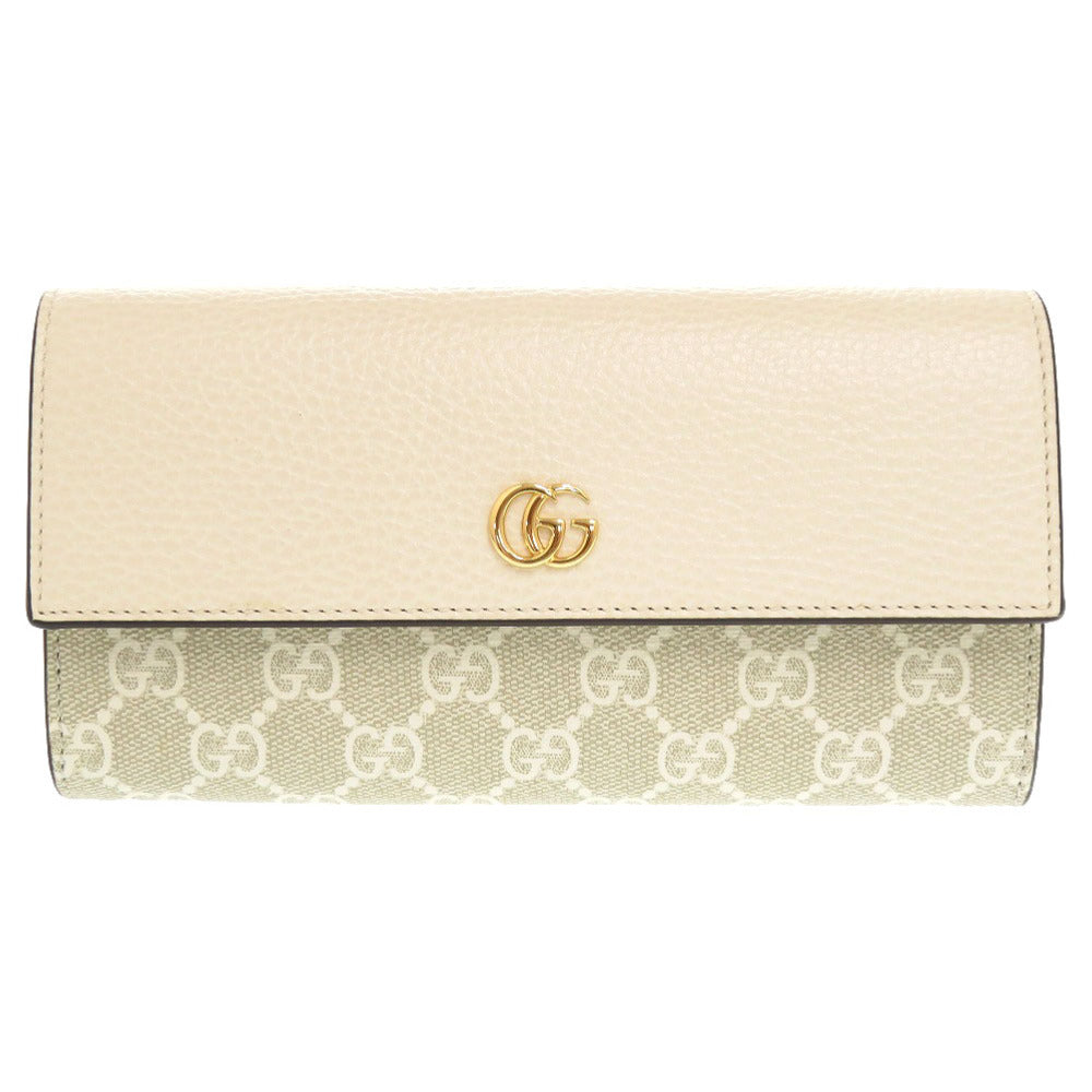 GUCCI Long Wallet Purse 456116 GG Supreme, Leather beige Bifold Continental Wallet GG Marmont Women